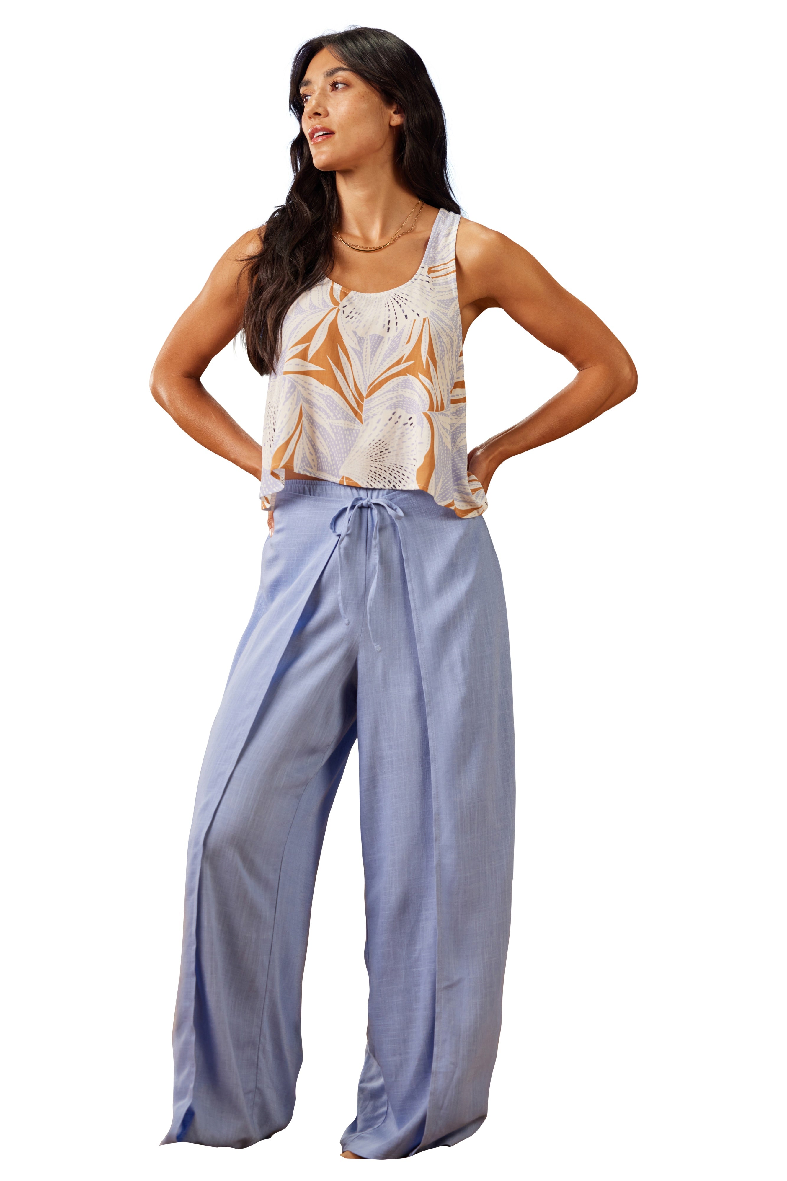 XIX Palms Tie Front Wrap Pant - Carolina