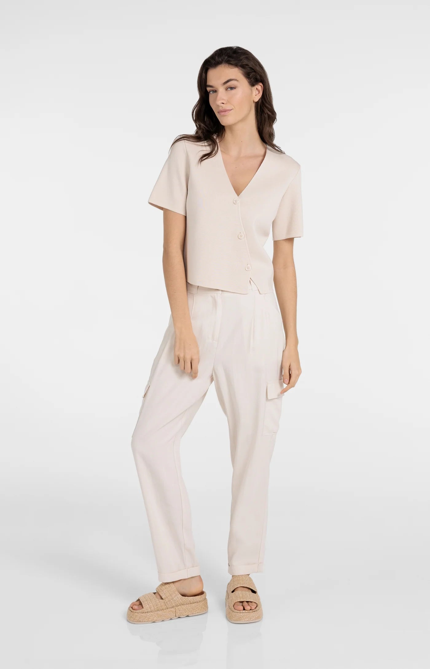 Yaya Asymmetrical SS Cardi - Creme