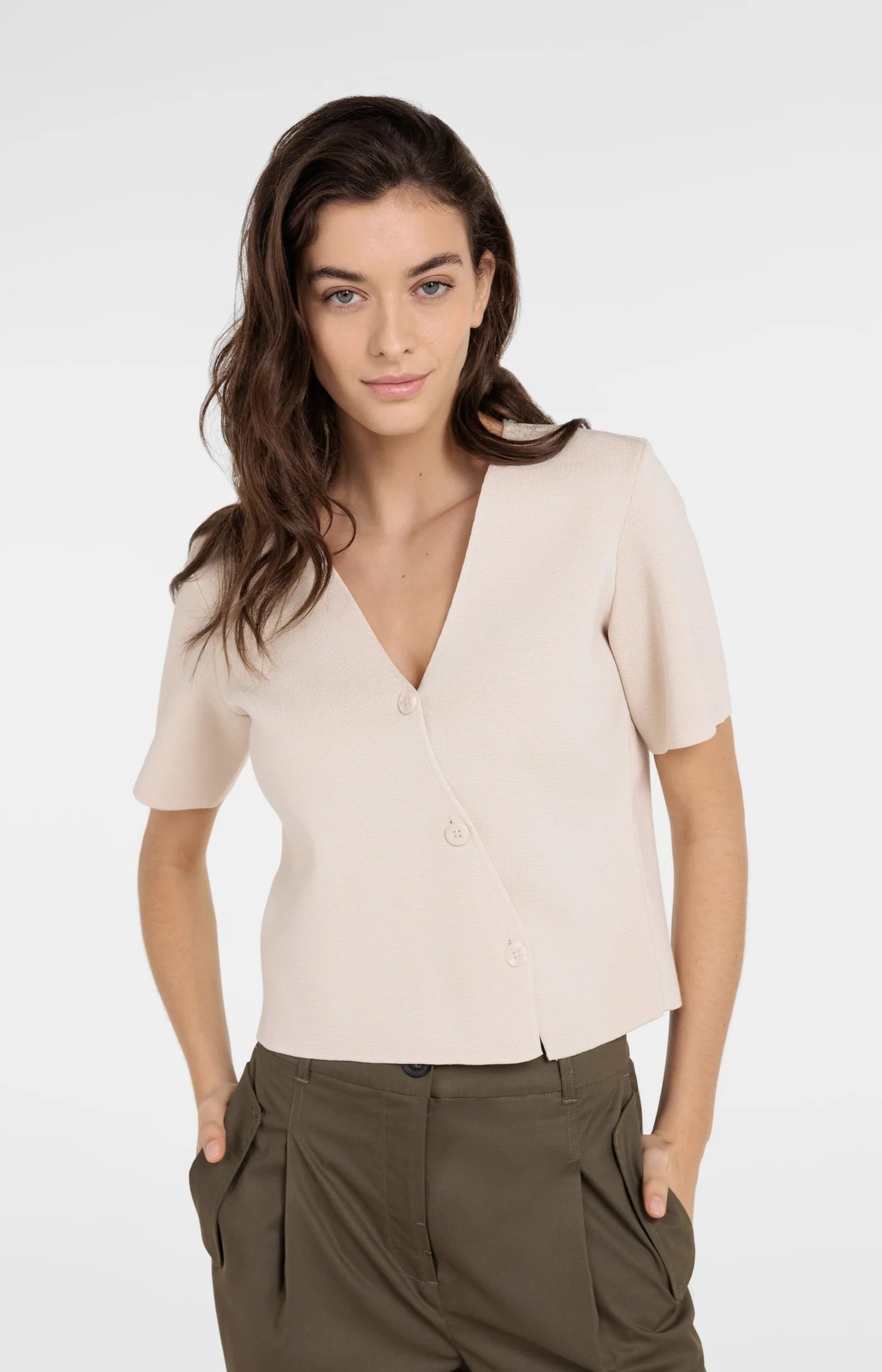 Yaya Asymmetrical SS Cardi - Creme