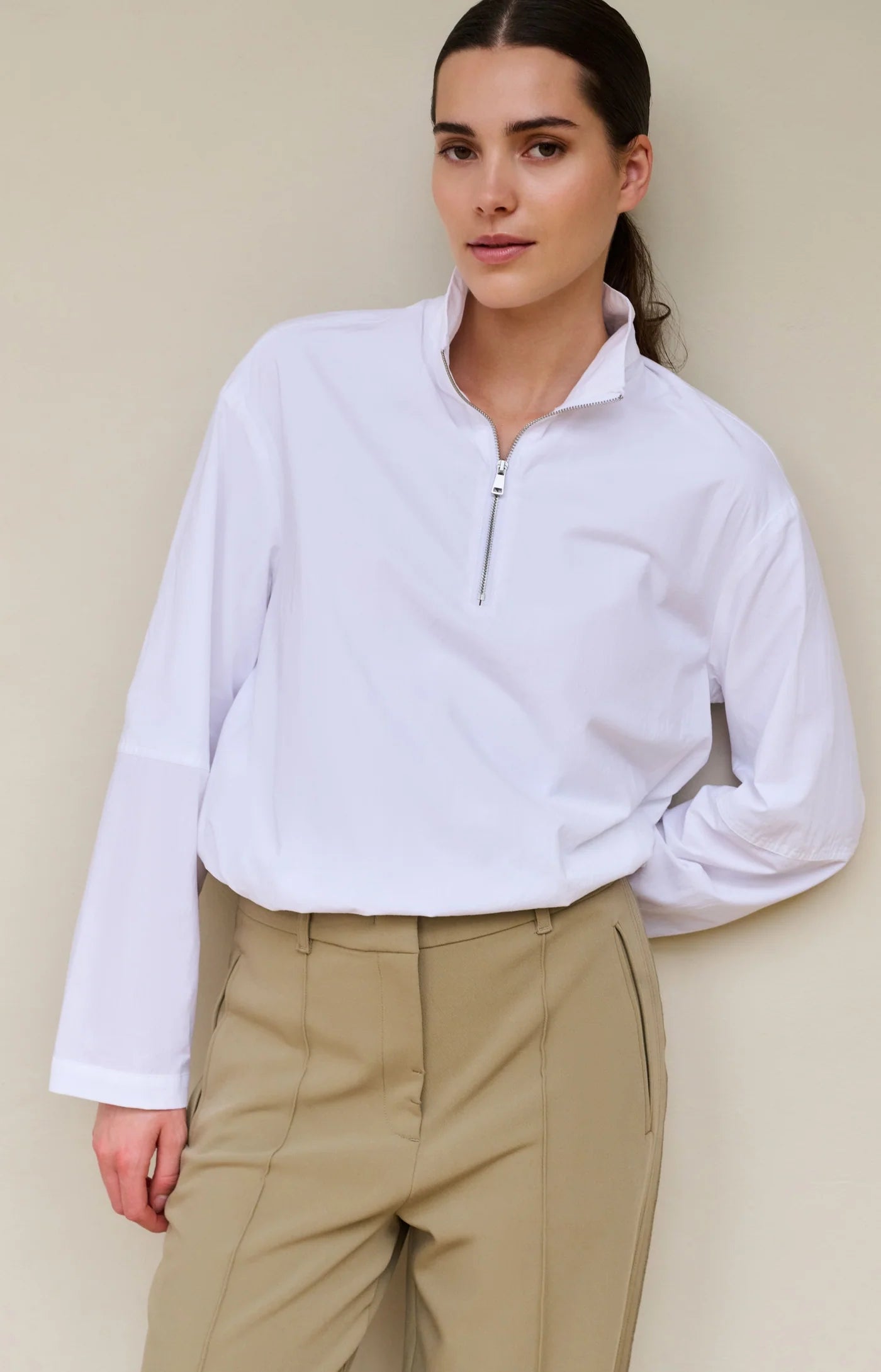 Yaya Balloon Top 1/2 Zip - Pure White