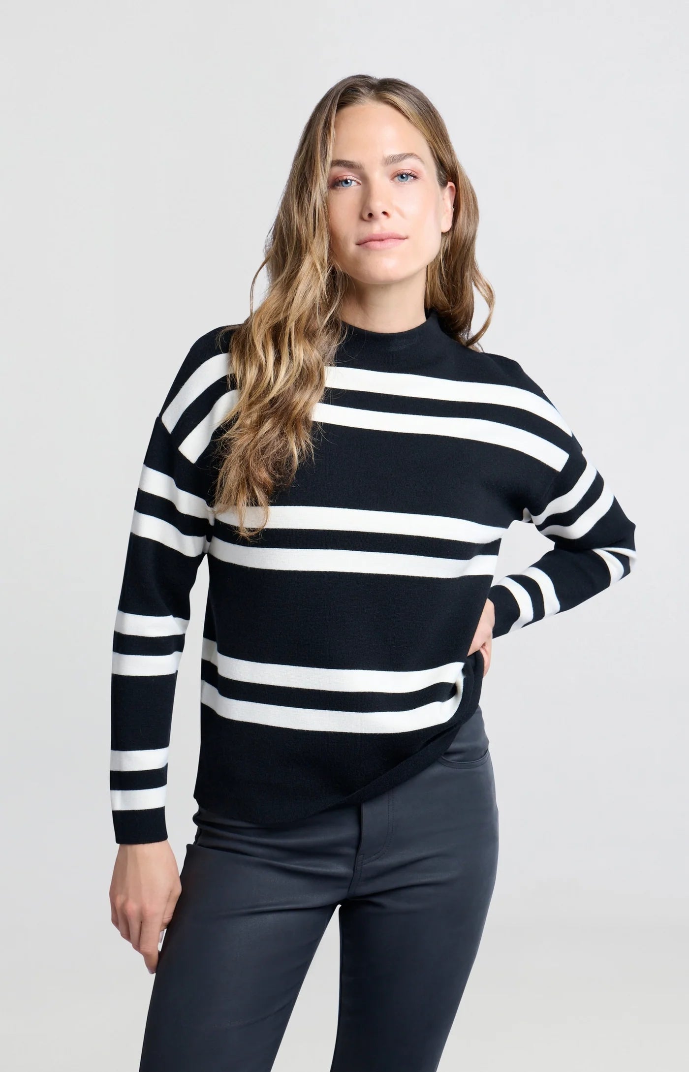 Yaya Block Stripe Sweater - Black Dessin Clothing - Tops - Sweaters - Pullovers by Yaya | Grace the Boutique