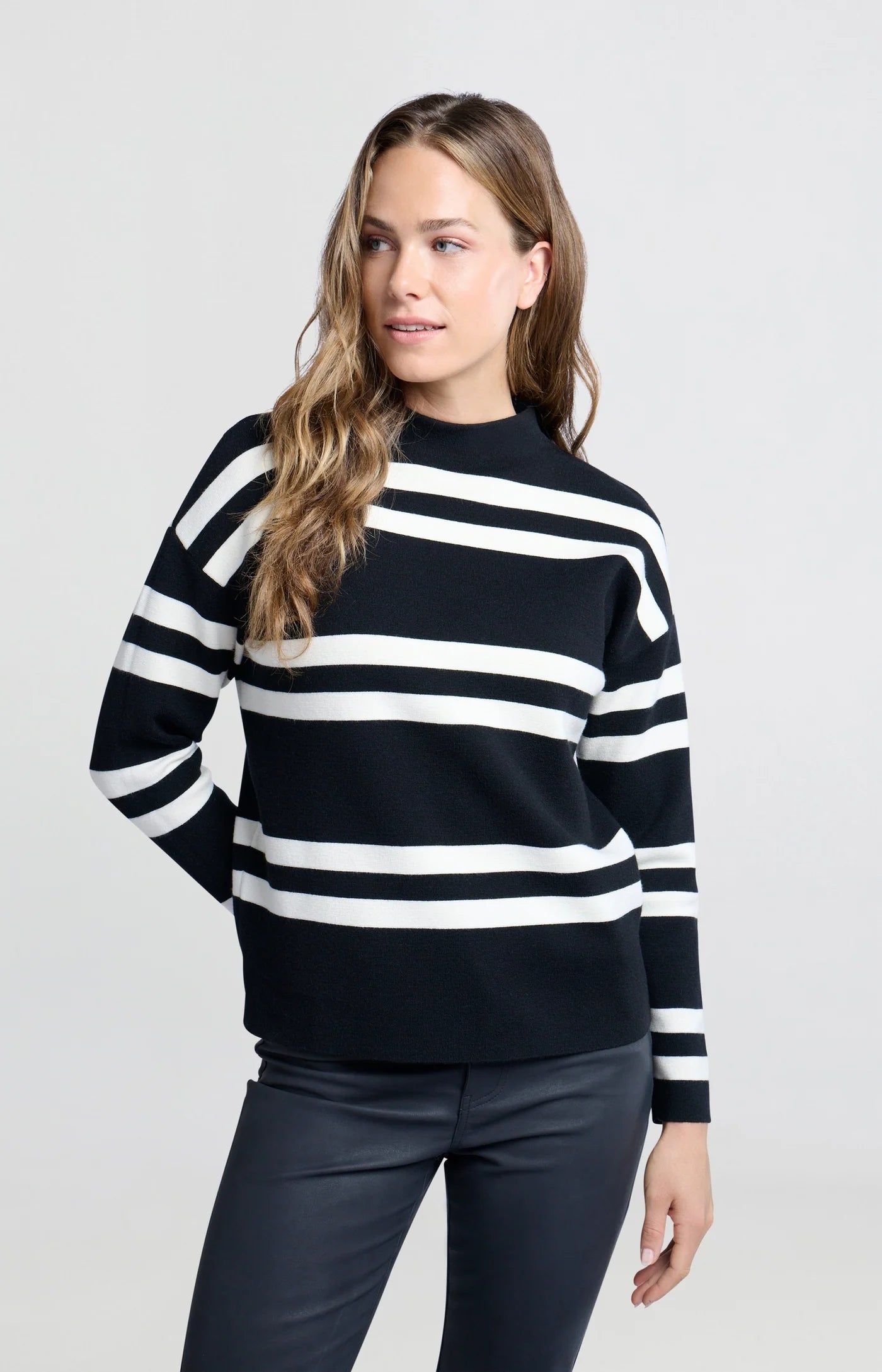 Yaya Block Stripe Sweater - Black Dessin Clothing - Tops - Sweaters - Pullovers by Yaya | Grace the Boutique