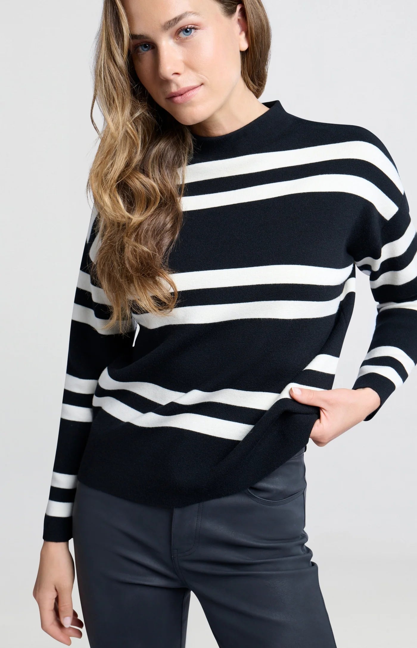 Yaya Block Stripe Sweater - Black Dessin Clothing - Tops - Sweaters - Pullovers by Yaya | Grace the Boutique