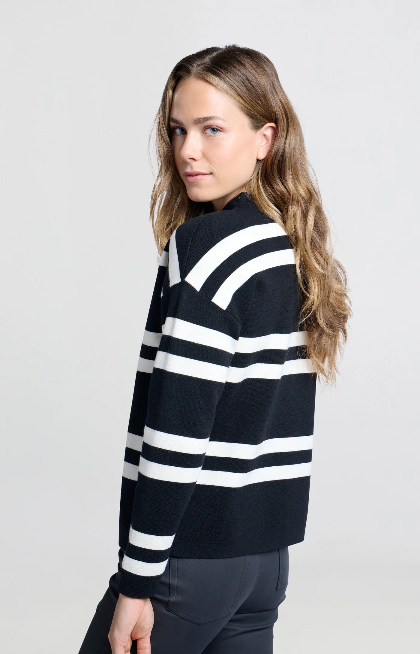 Yaya Block Stripe Sweater - Black Dessin Clothing - Tops - Sweaters - Pullovers by Yaya | Grace the Boutique