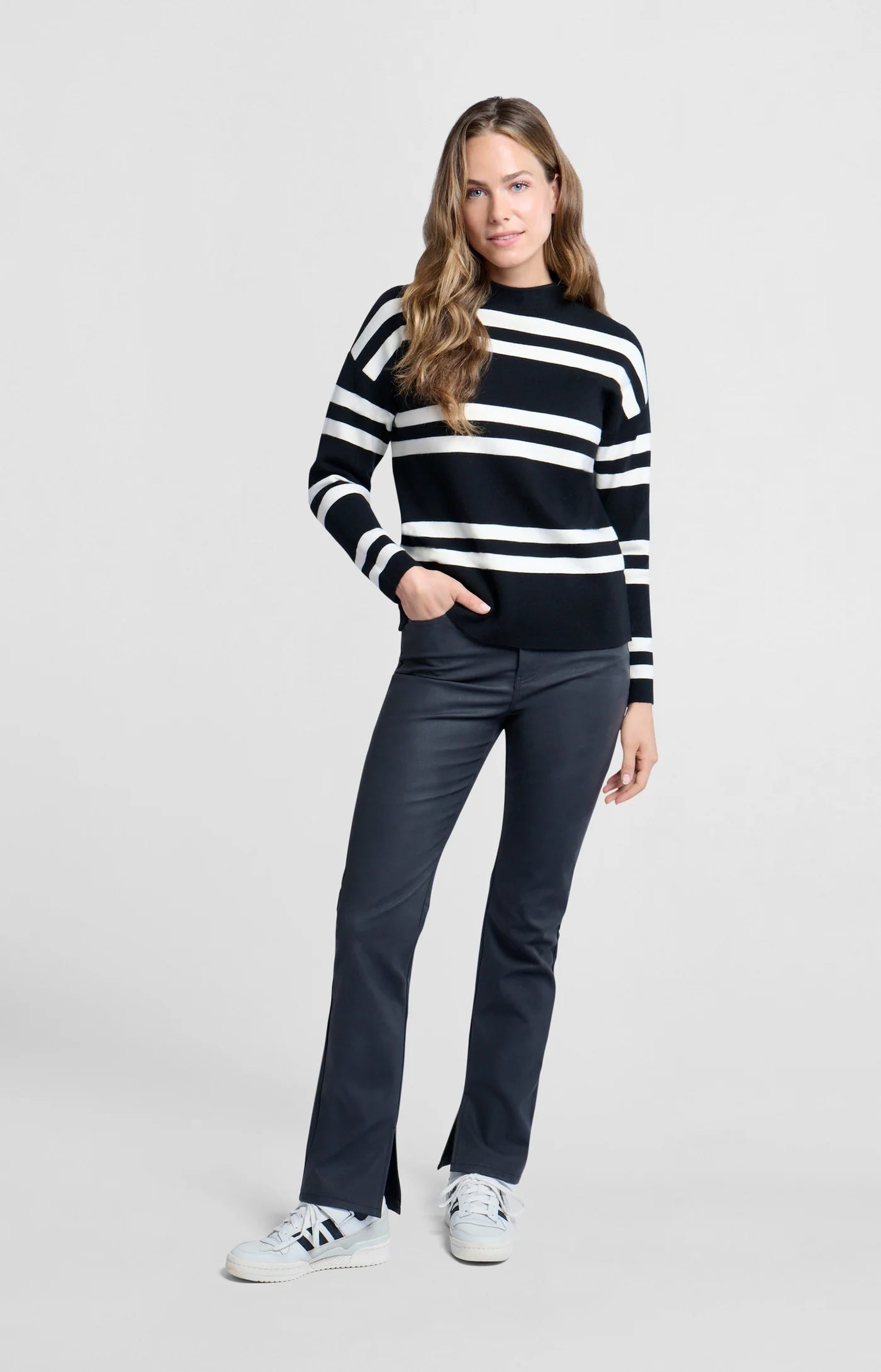 Yaya Block Stripe Sweater - Black Dessin Clothing - Tops - Sweaters - Pullovers by Yaya | Grace the Boutique