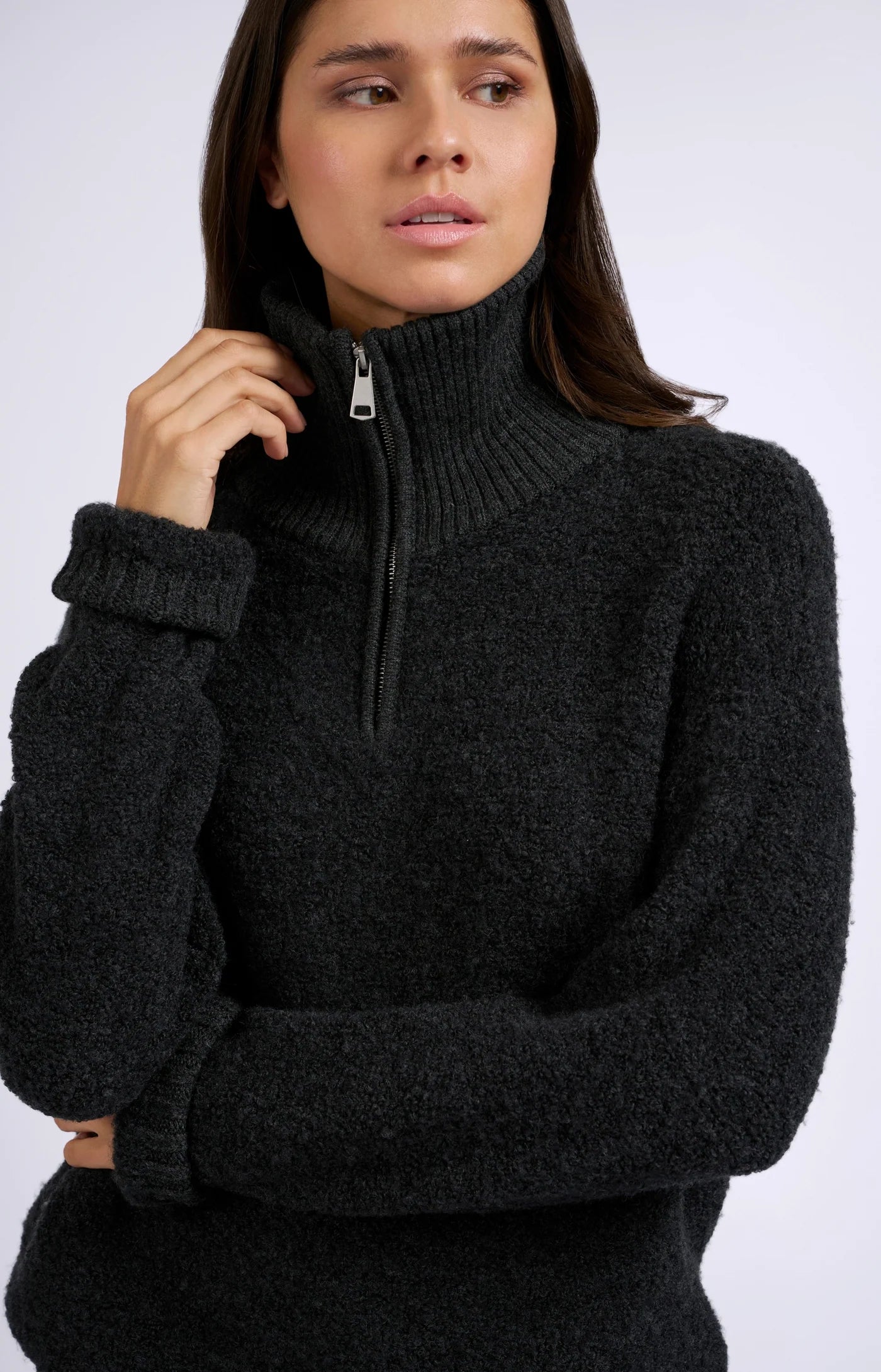 Yaya Boucle Rib Sweater - Anthracite Clothing - Tops - Sweaters - Pullovers by Yaya | Grace the Boutique