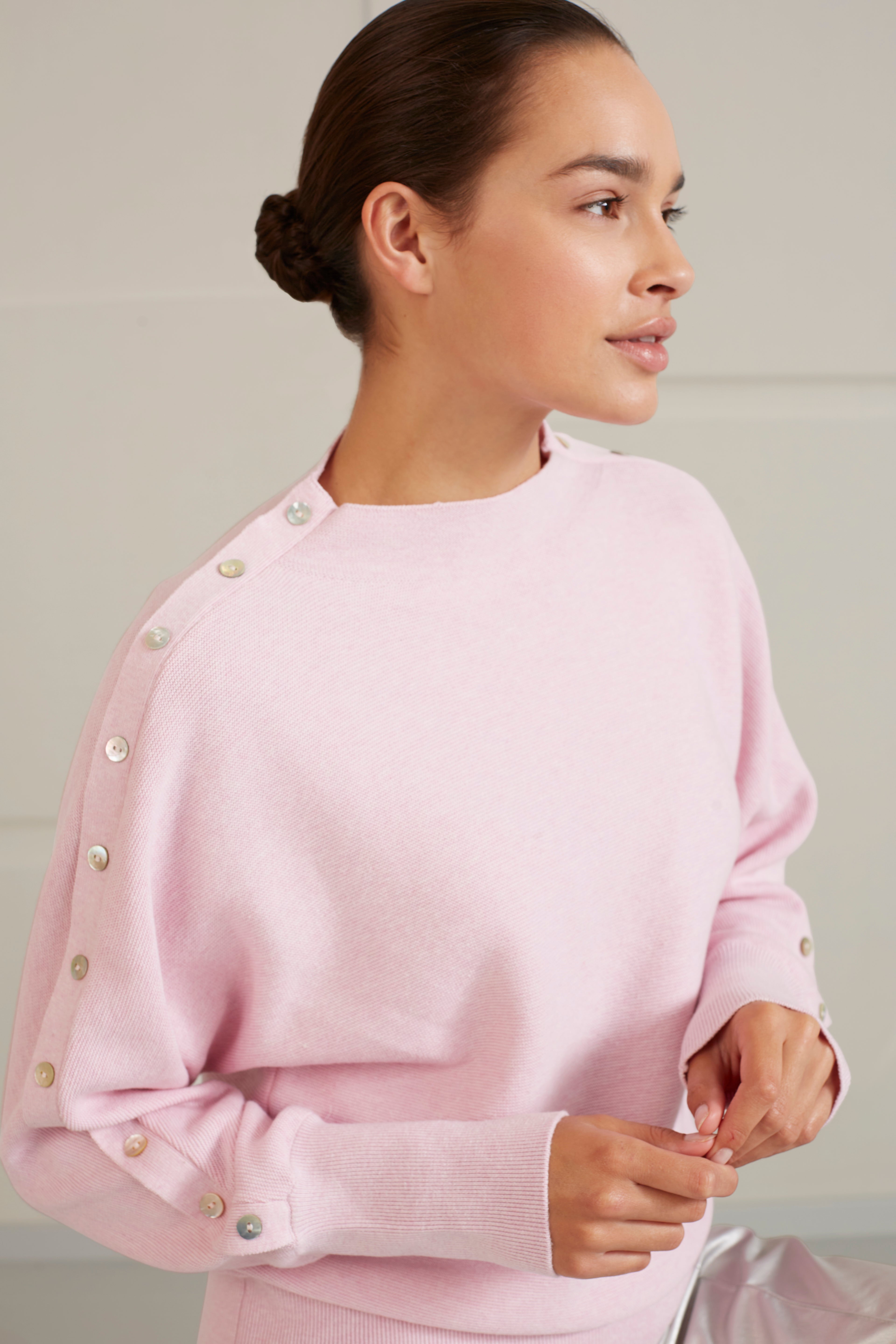 Yaya Button Detail Sweater - Lady Pink Clothing - Tops - Sweaters - Pullovers - Fine Gauge Pullovers by Yaya | Grace the Boutique