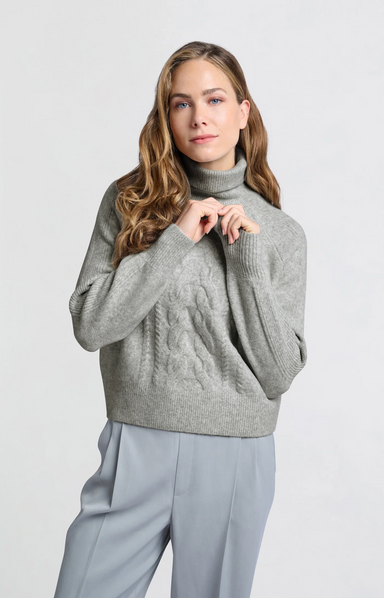 Yaya Cable Turtleneck - Grey Melange Clothing - Tops - Sweaters - Pullovers by Yaya | Grace the Boutique