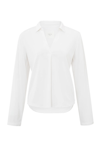 Yaya Collared V-Neck - Pure White Clothing - Tops - Shirts - Blouses - Blouses Mid Price by Yaya | Grace the Boutique