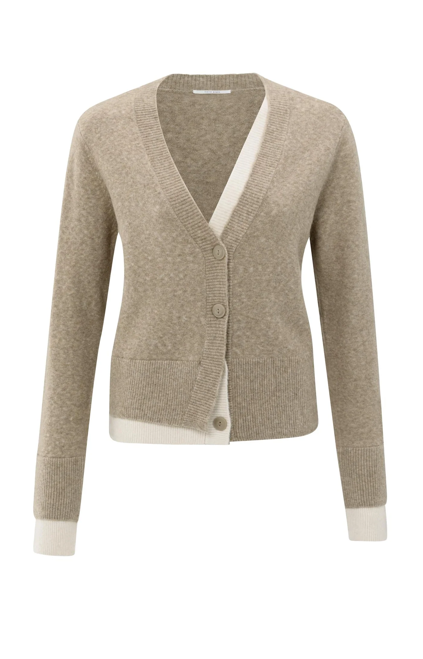 Yaya Contrast Detail Cardi - Sand Beige Melange