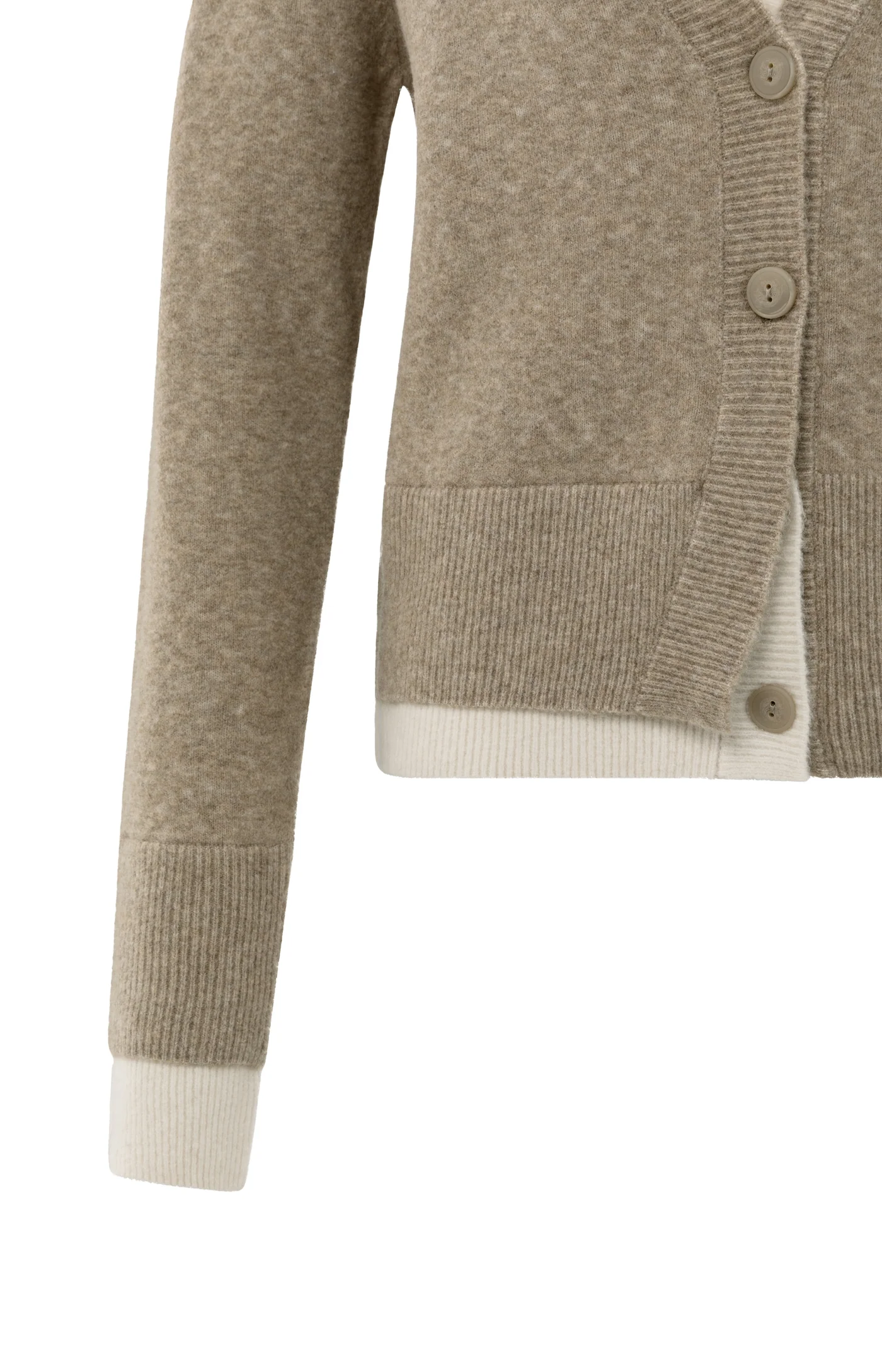 Yaya Contrast Detail Cardi - Sand Beige Melange