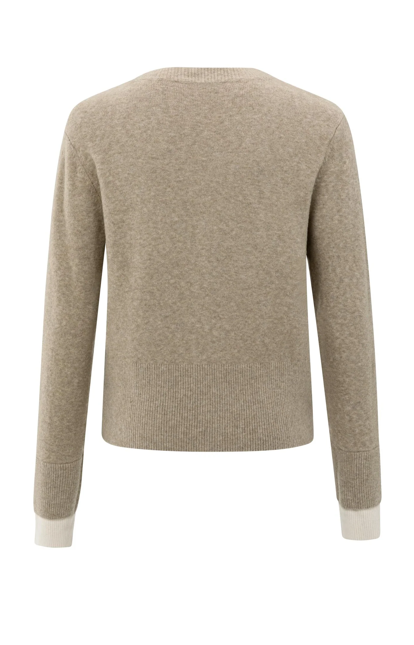 Yaya Contrast Detail Cardi - Sand Beige Melange