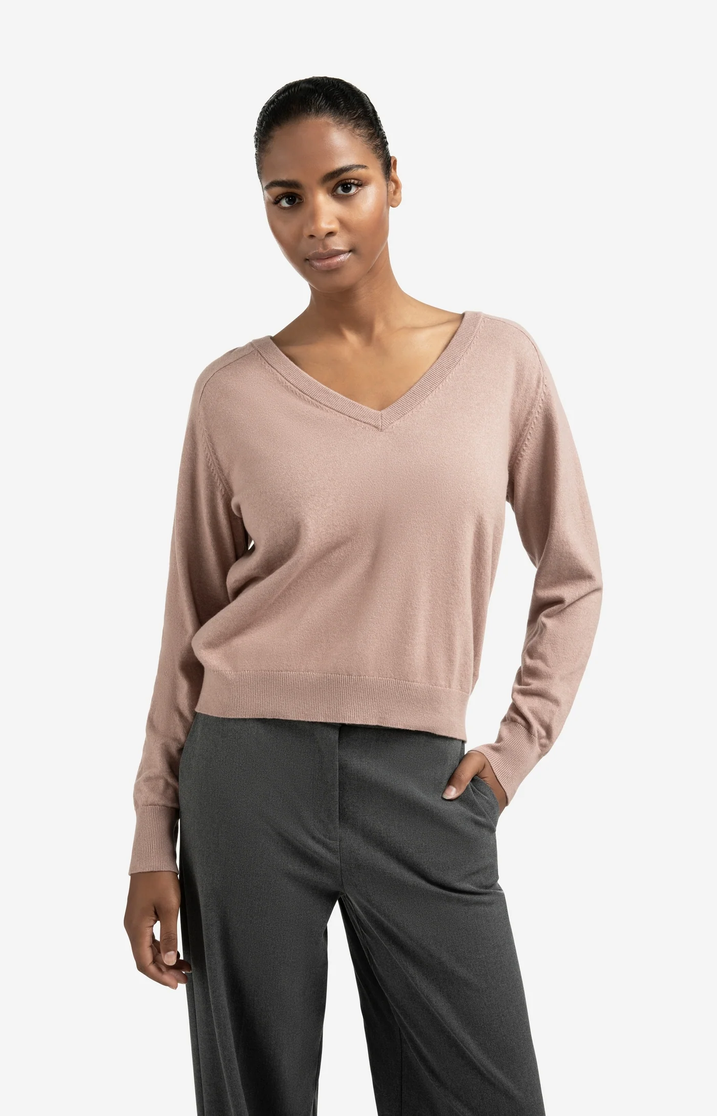 Yaya Double V-Neck with Buttons - Blush Pink