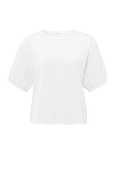 Yaya Elastic Puff Sleeve Tee - Pure White Clothing - Tops - Shirts - SS Knits by Yaya | Grace the Boutique