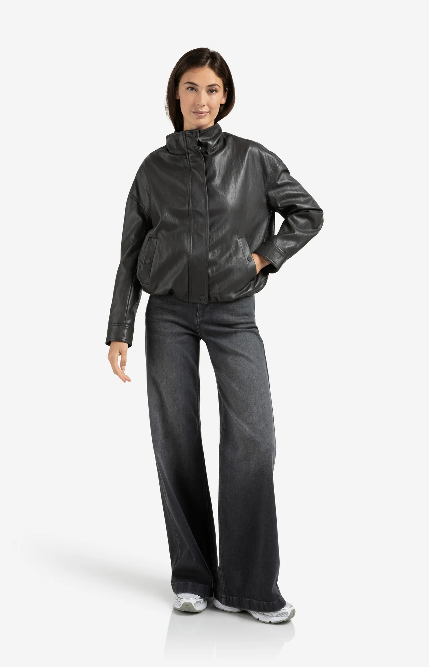 Yaya Faux Leather Jacket - Anthracite Brown