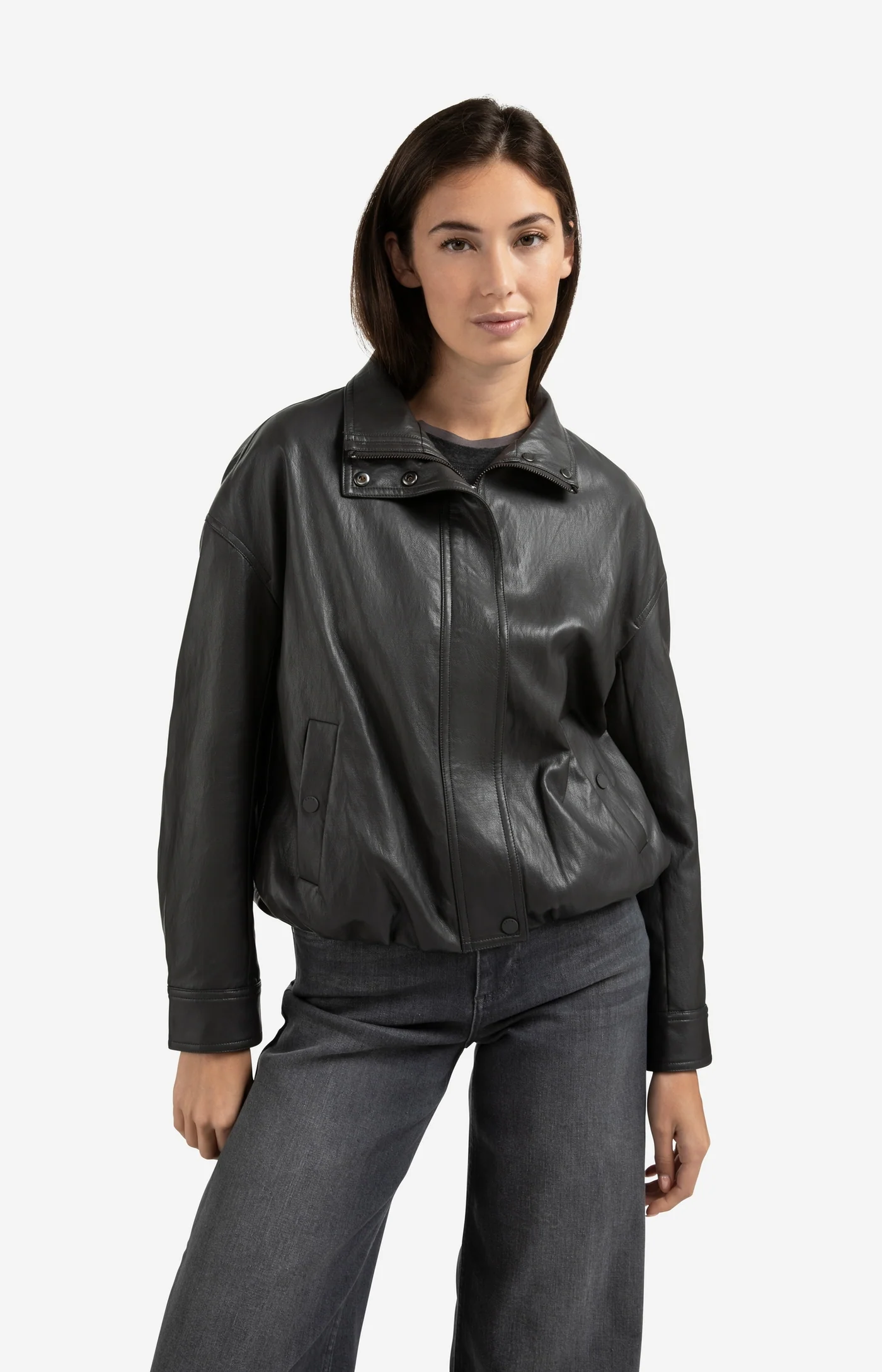 Yaya Faux Leather Jacket - Anthracite Brown
