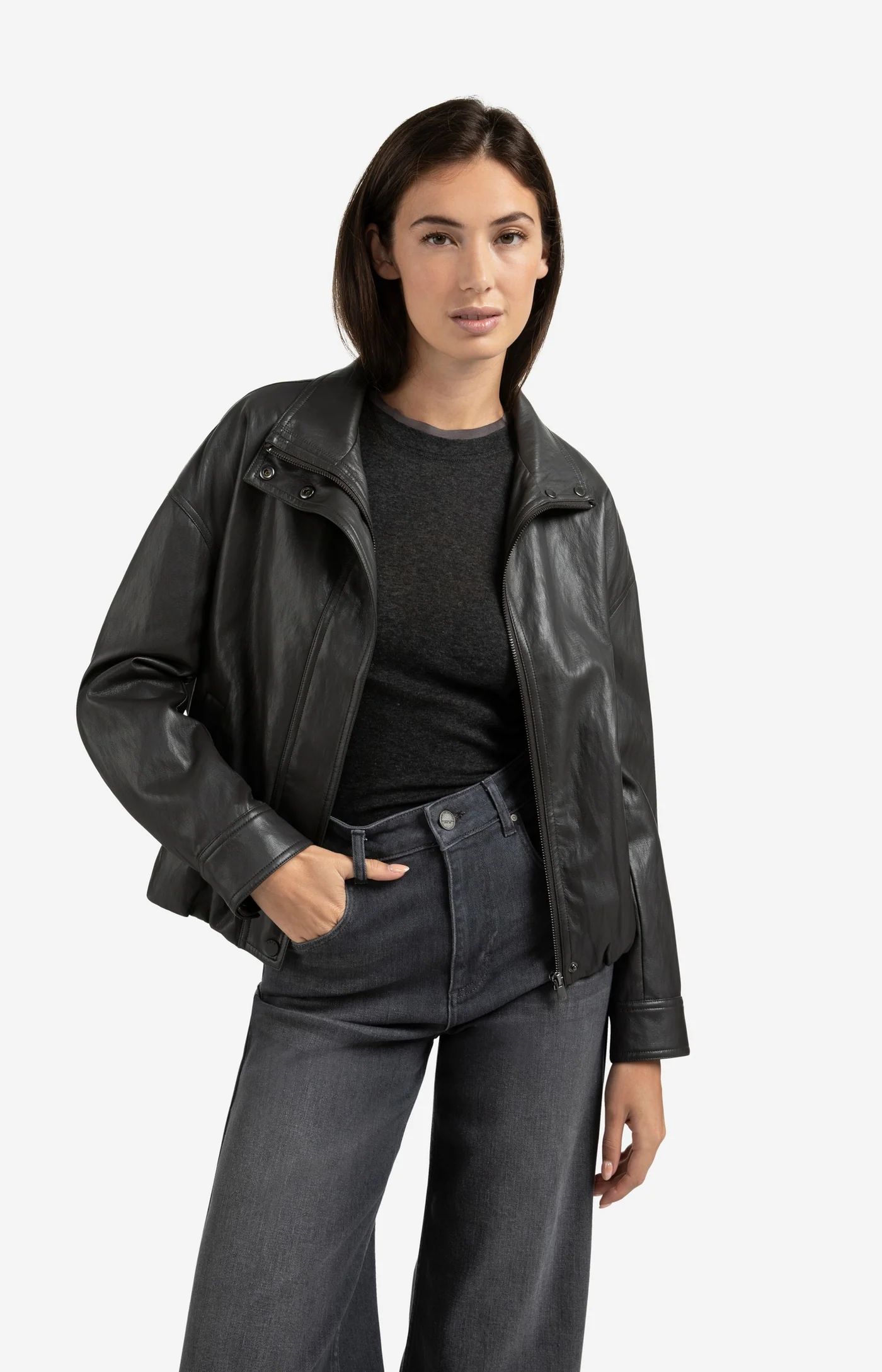 Yaya Faux Leather Jacket - Anthracite Brown