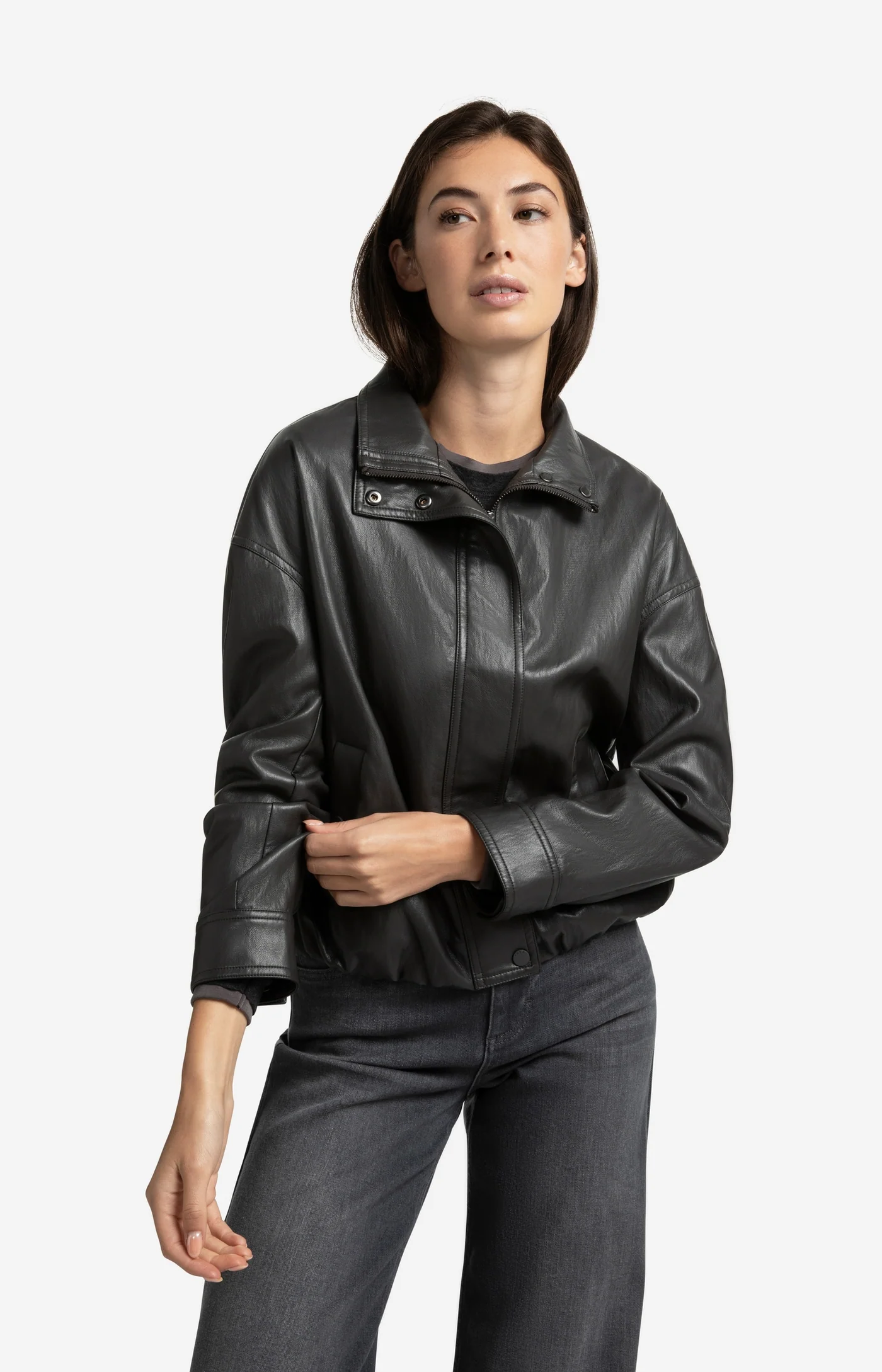 Yaya Faux Leather Jacket - Anthracite Brown