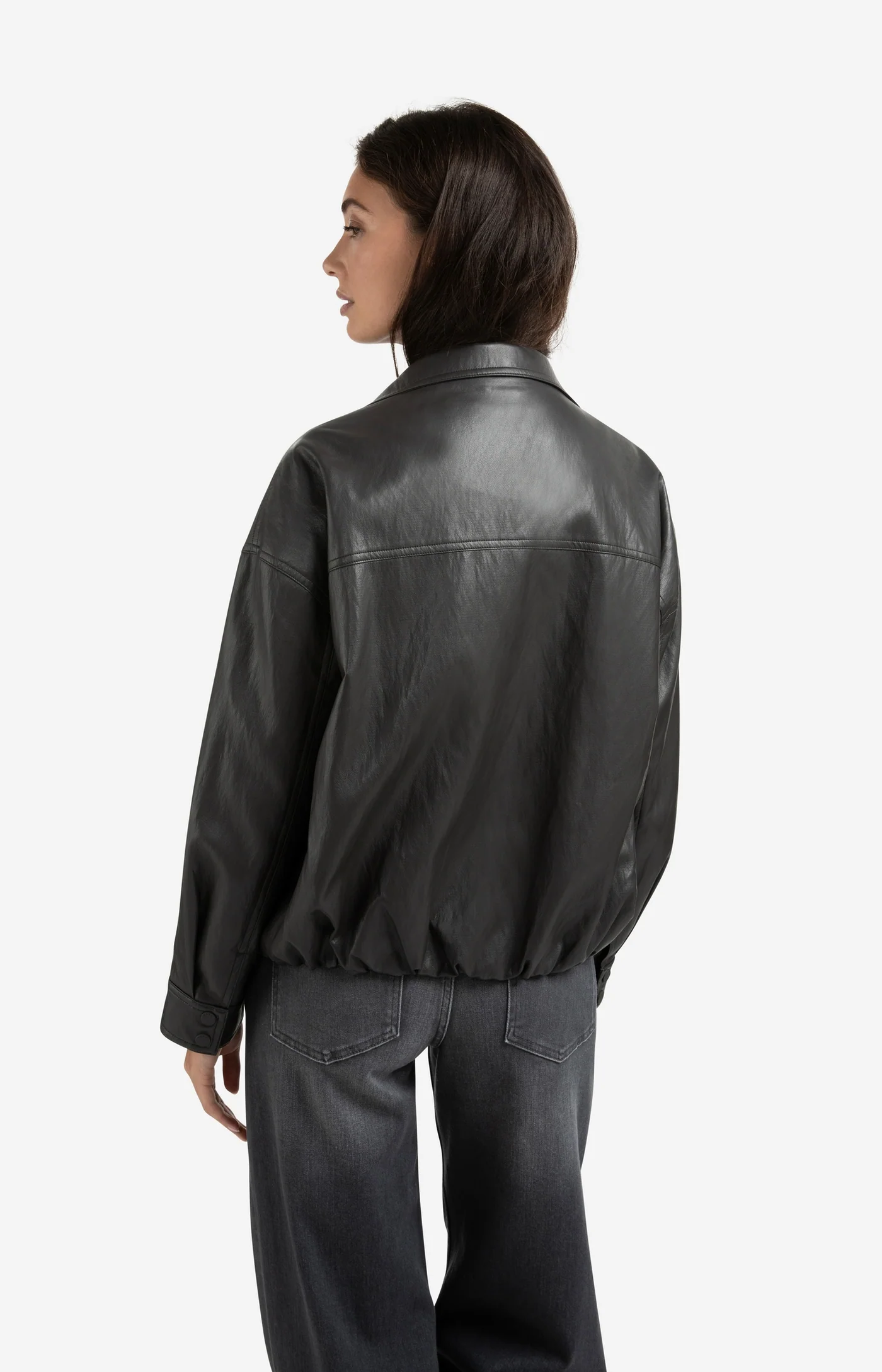 Yaya Faux Leather Jacket - Anthracite Brown