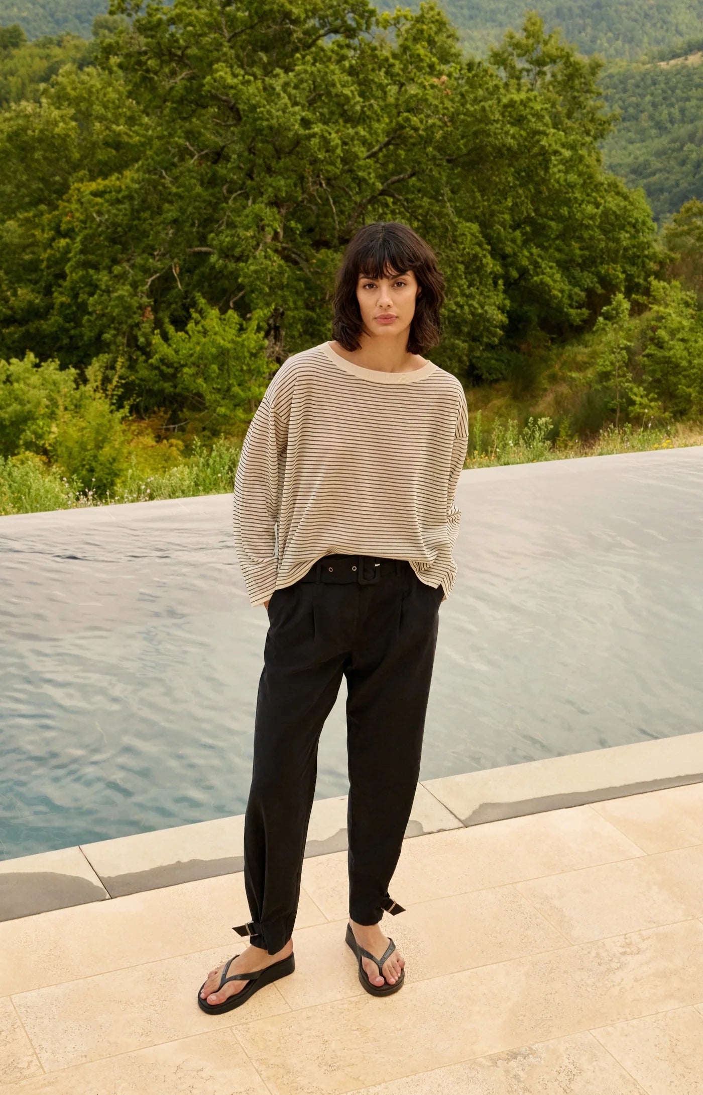 Yaya Fine Knit Sweater - Creme Stripe