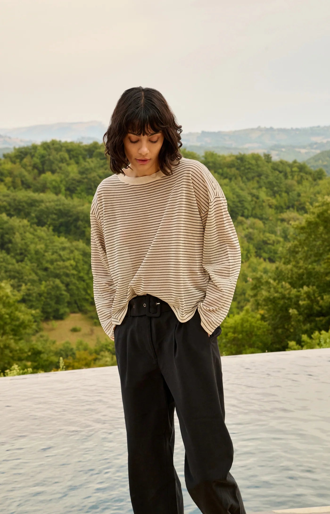 Yaya Fine Knit Sweater - Creme Stripe