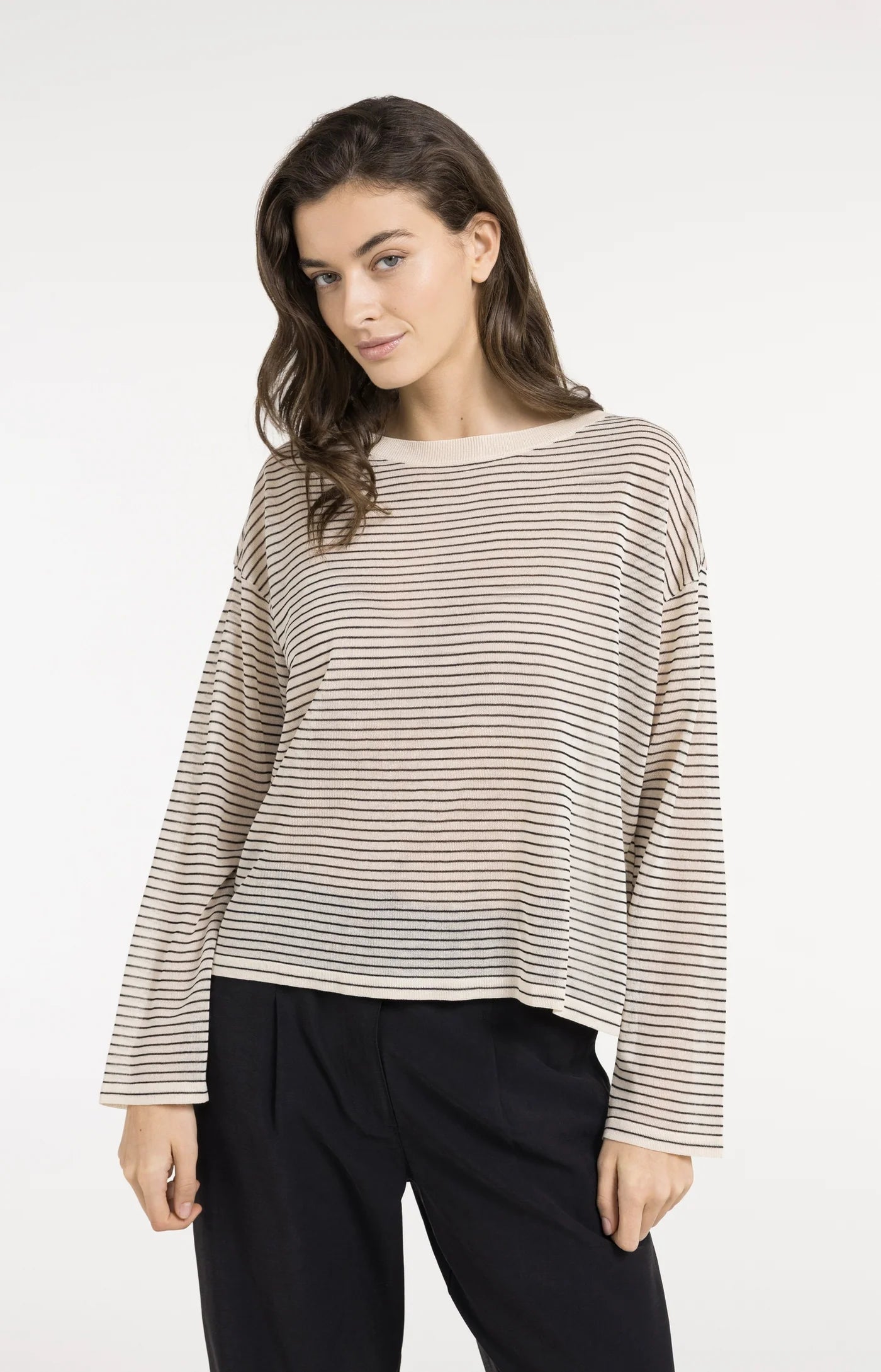 Yaya Fine Knit Sweater - Creme Stripe