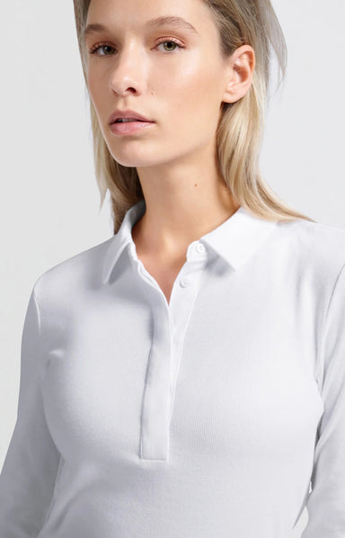 Yaya Fine Rib Jersey Polo - Pure White Clothing - Tops - Shirts - LS Knits by Yaya | Grace the Boutique