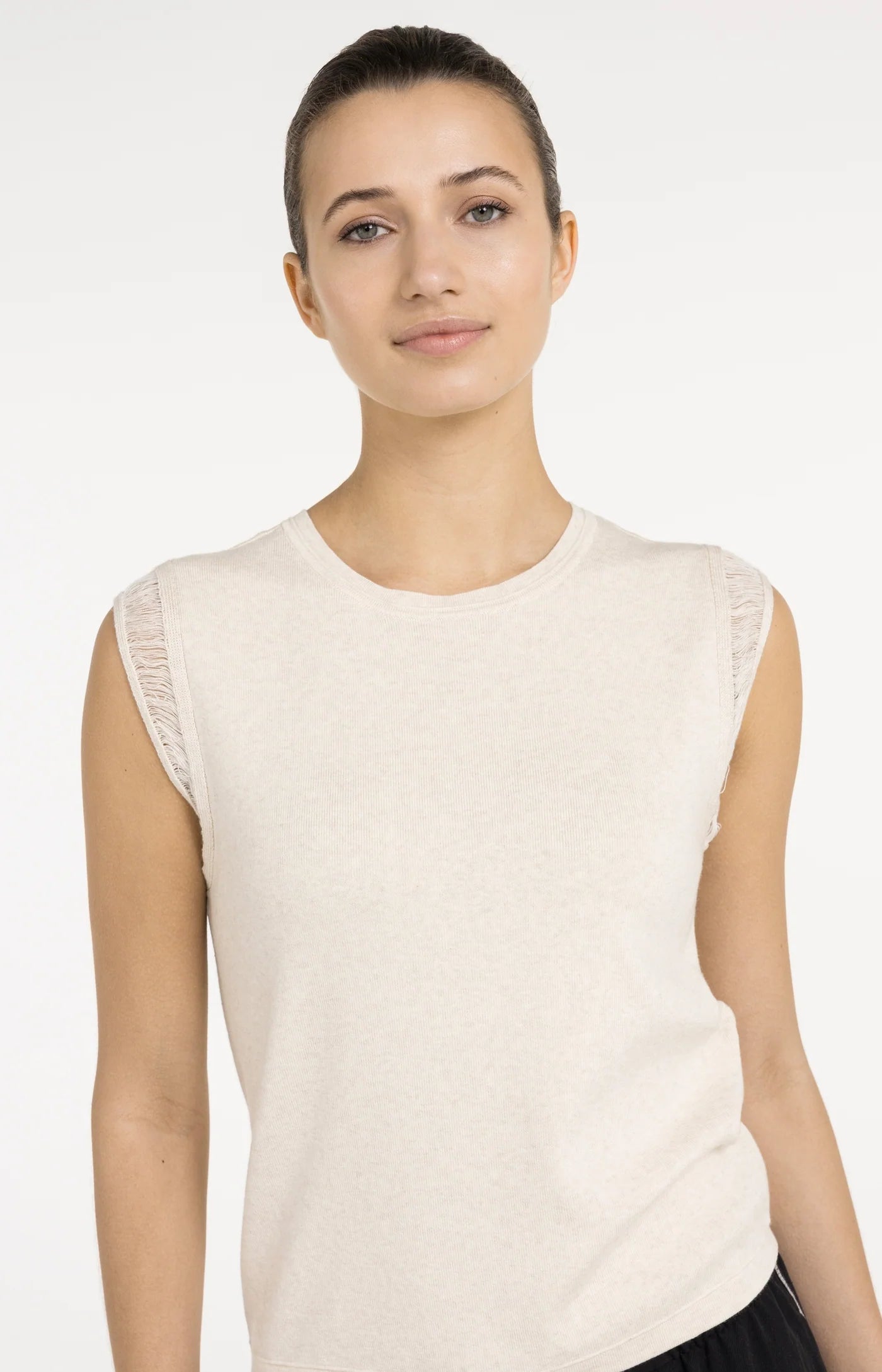 Yaya Fringe Detail Knit Tee - Creme
