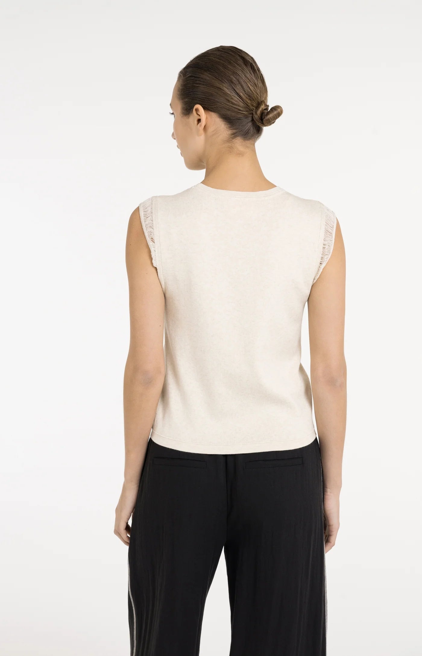 Yaya Fringe Detail Knit Tee - Creme