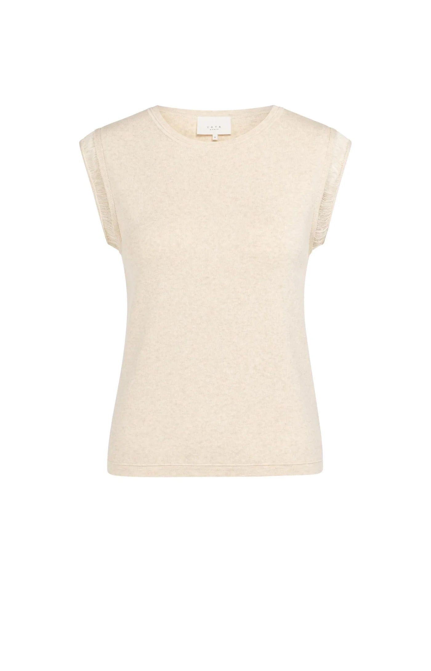 Yaya Fringe Detail Knit Tee - Creme