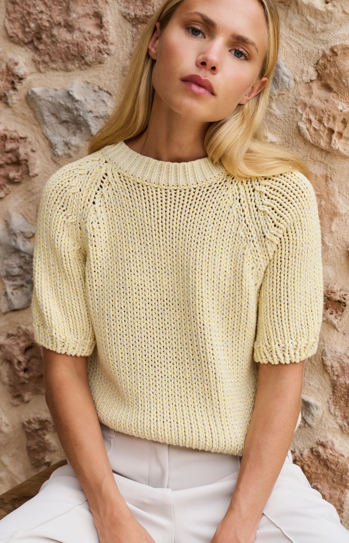 Yaya Half Sleeve Yarn Sweater - Yellow