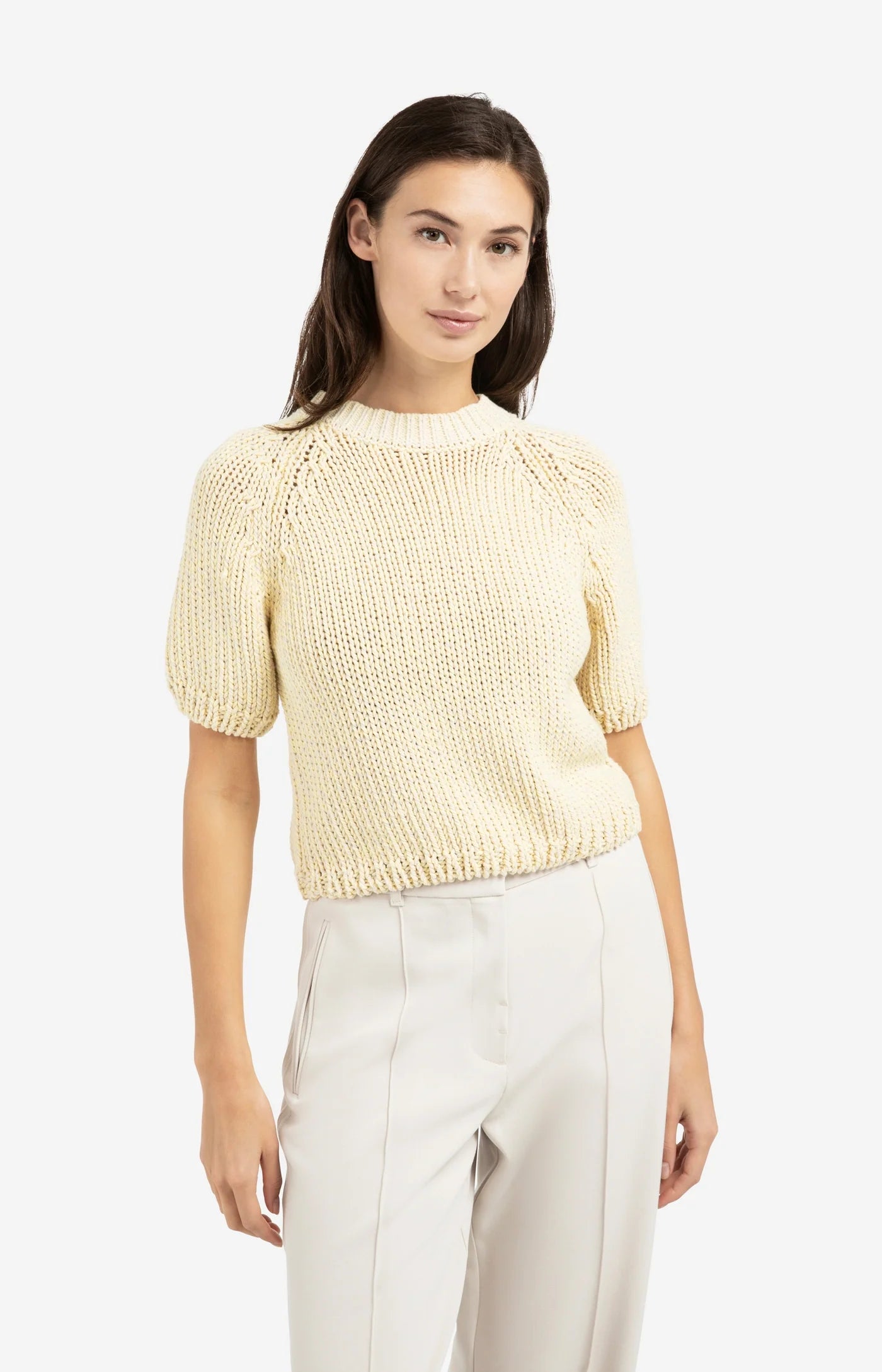 Yaya Half Sleeve Yarn Sweater - Yellow