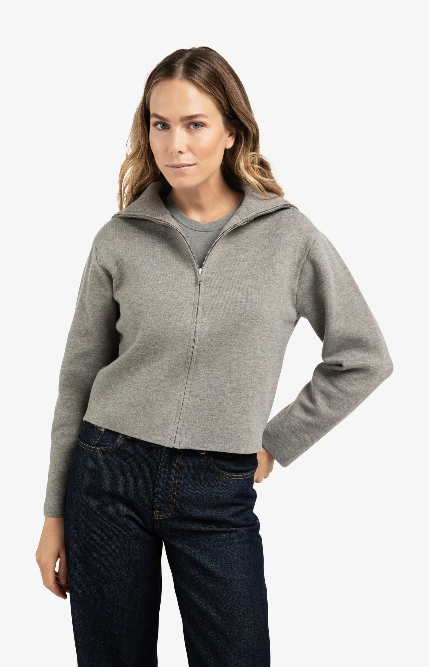 Yaya High Neckline Cardi - Taupe Grey