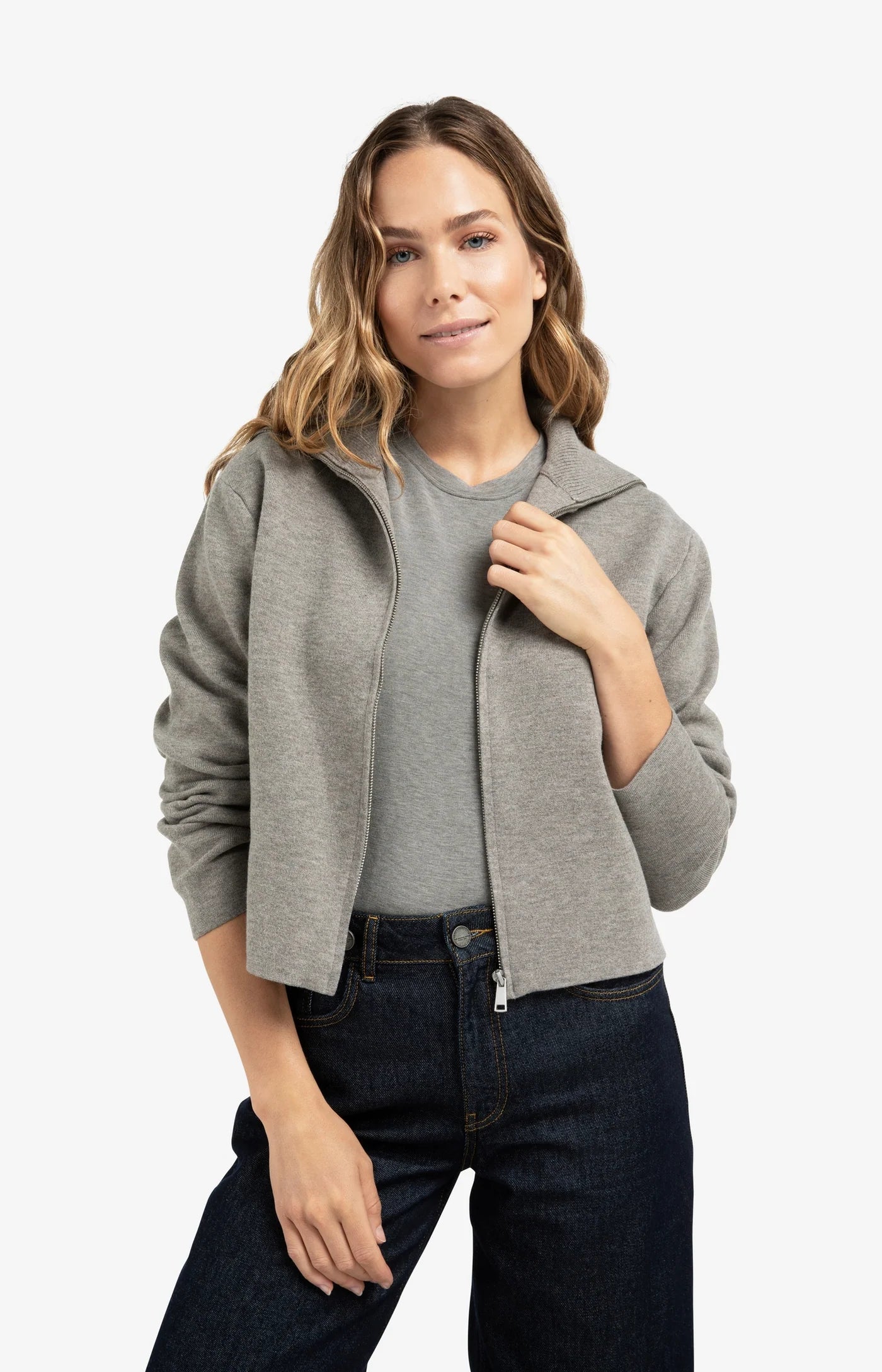 Yaya High Neckline Cardi - Taupe Grey