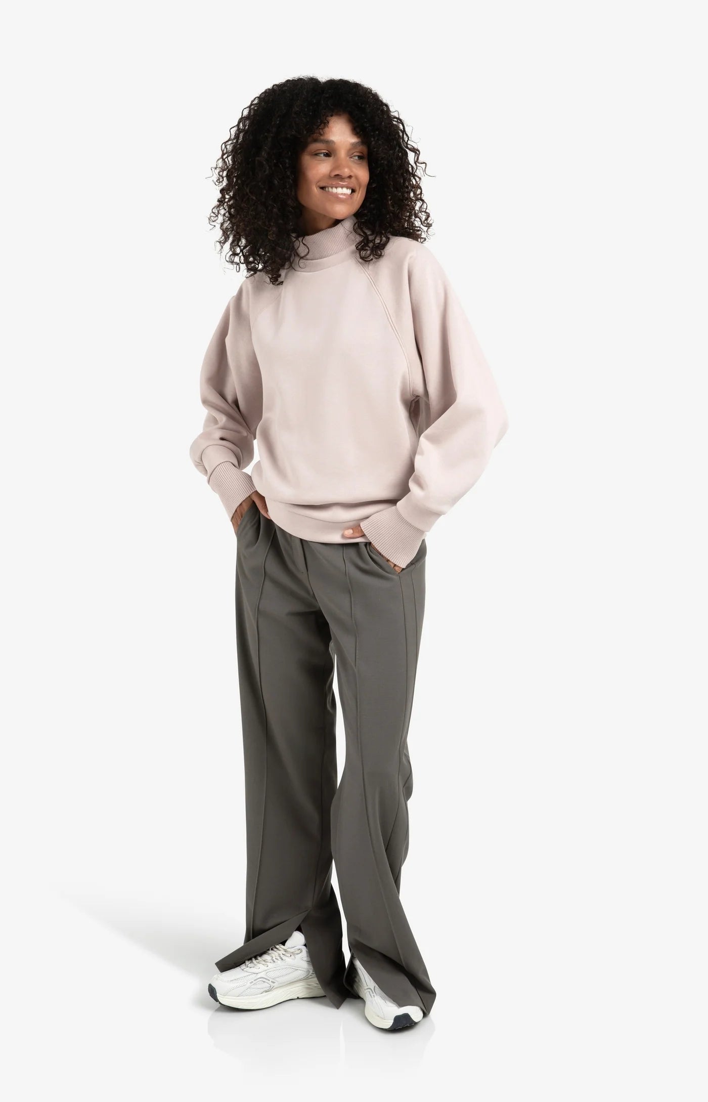 Yaya Knit Cuff Sweatshirt - Shadow Gray Pink