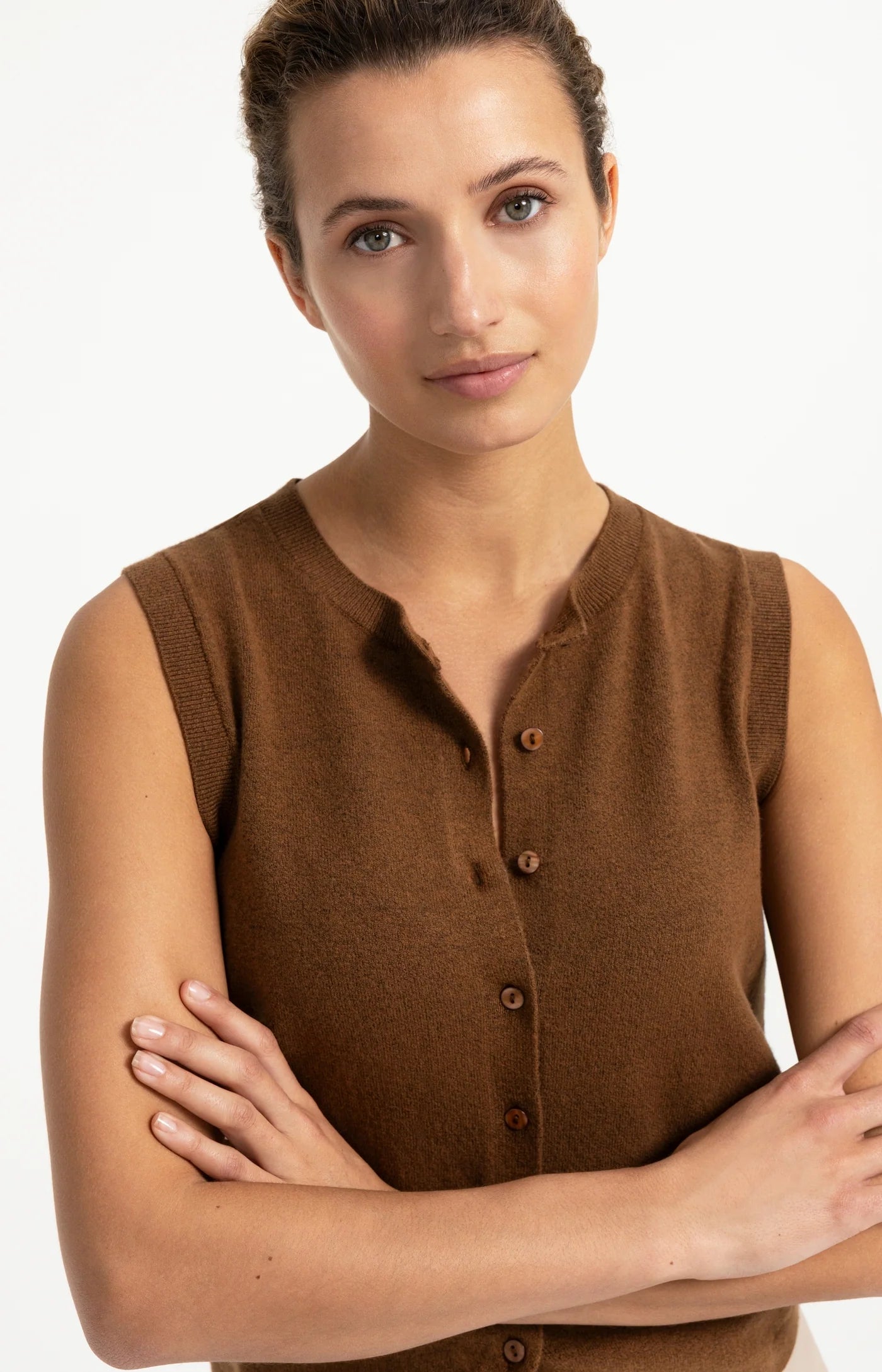 Yaya Knit Vest - Bison Brown