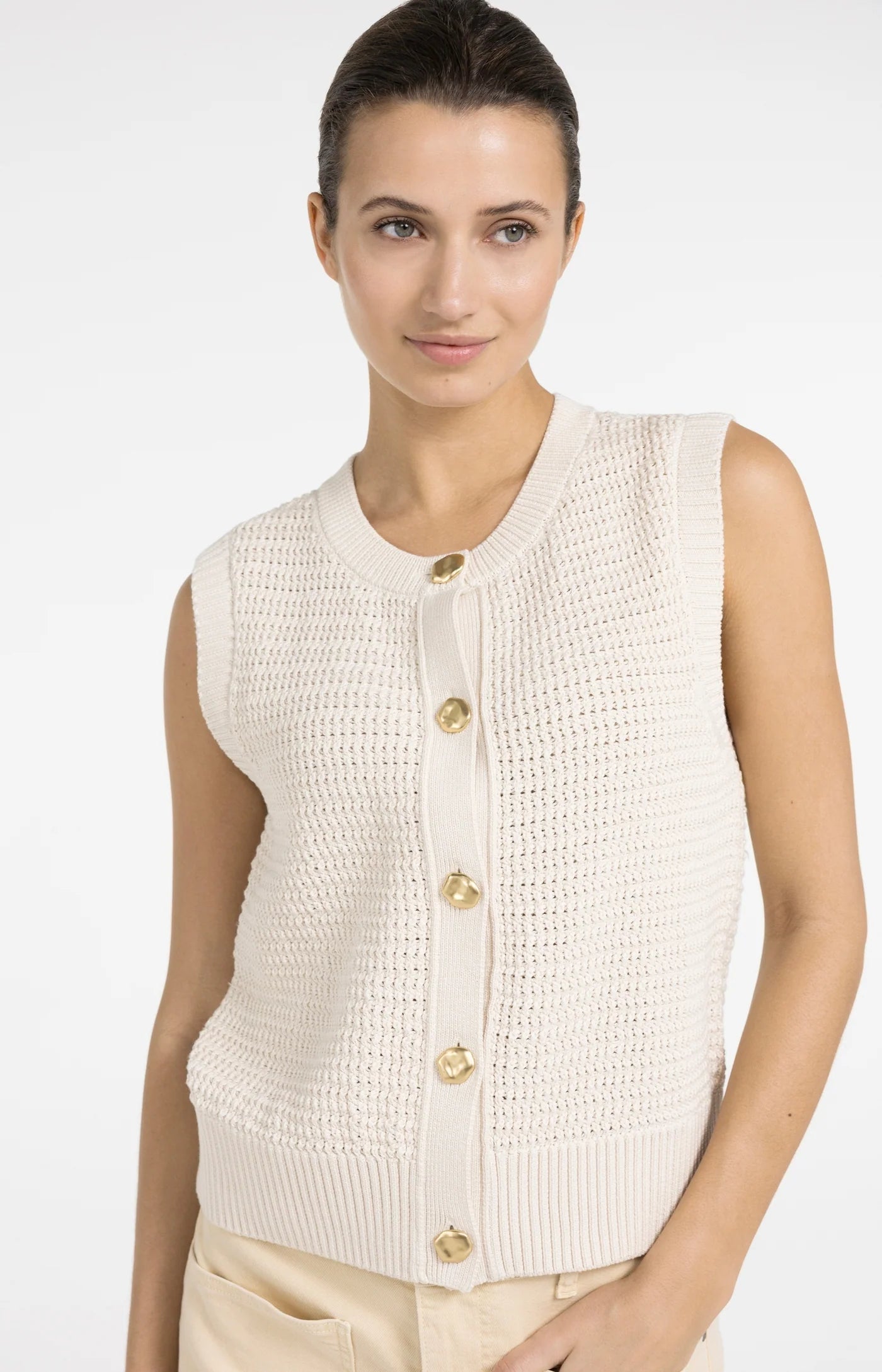 Yaya Knit Vest - Creme/Gold