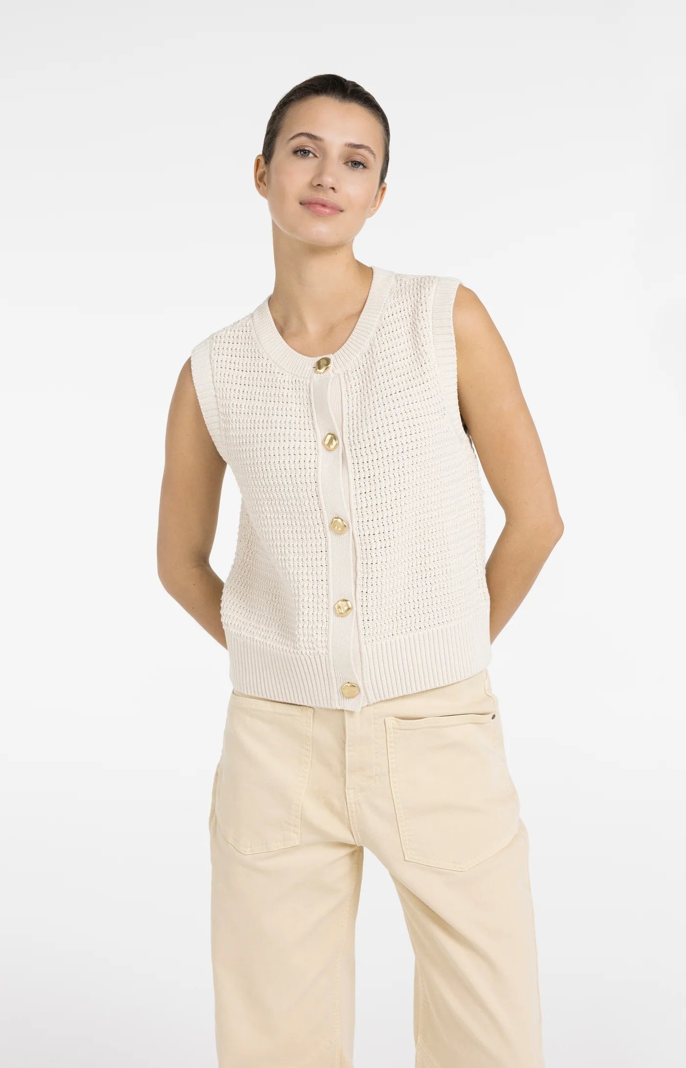 Yaya Knit Vest - Creme/Gold