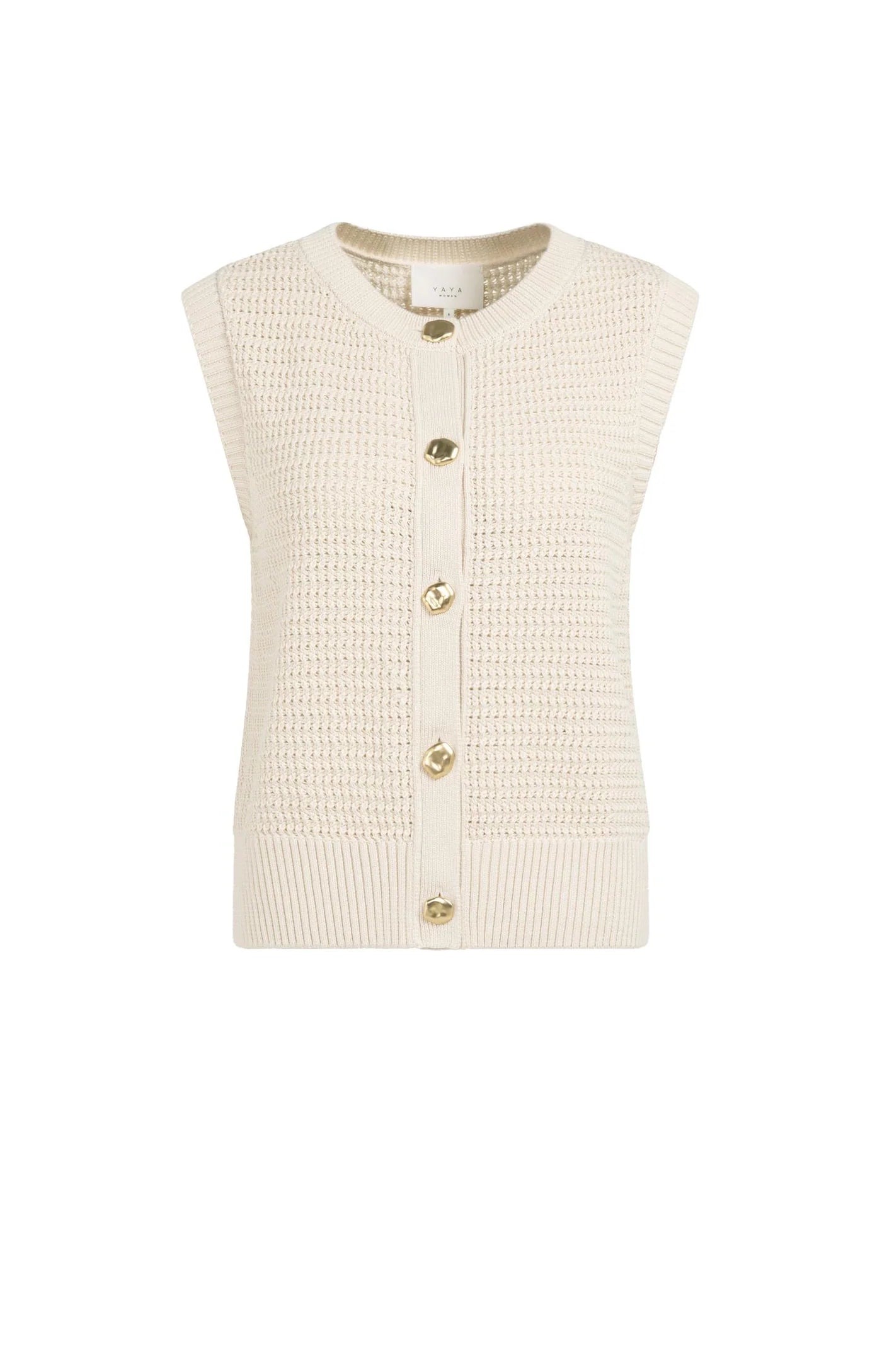 Yaya Knit Vest - Creme/Gold