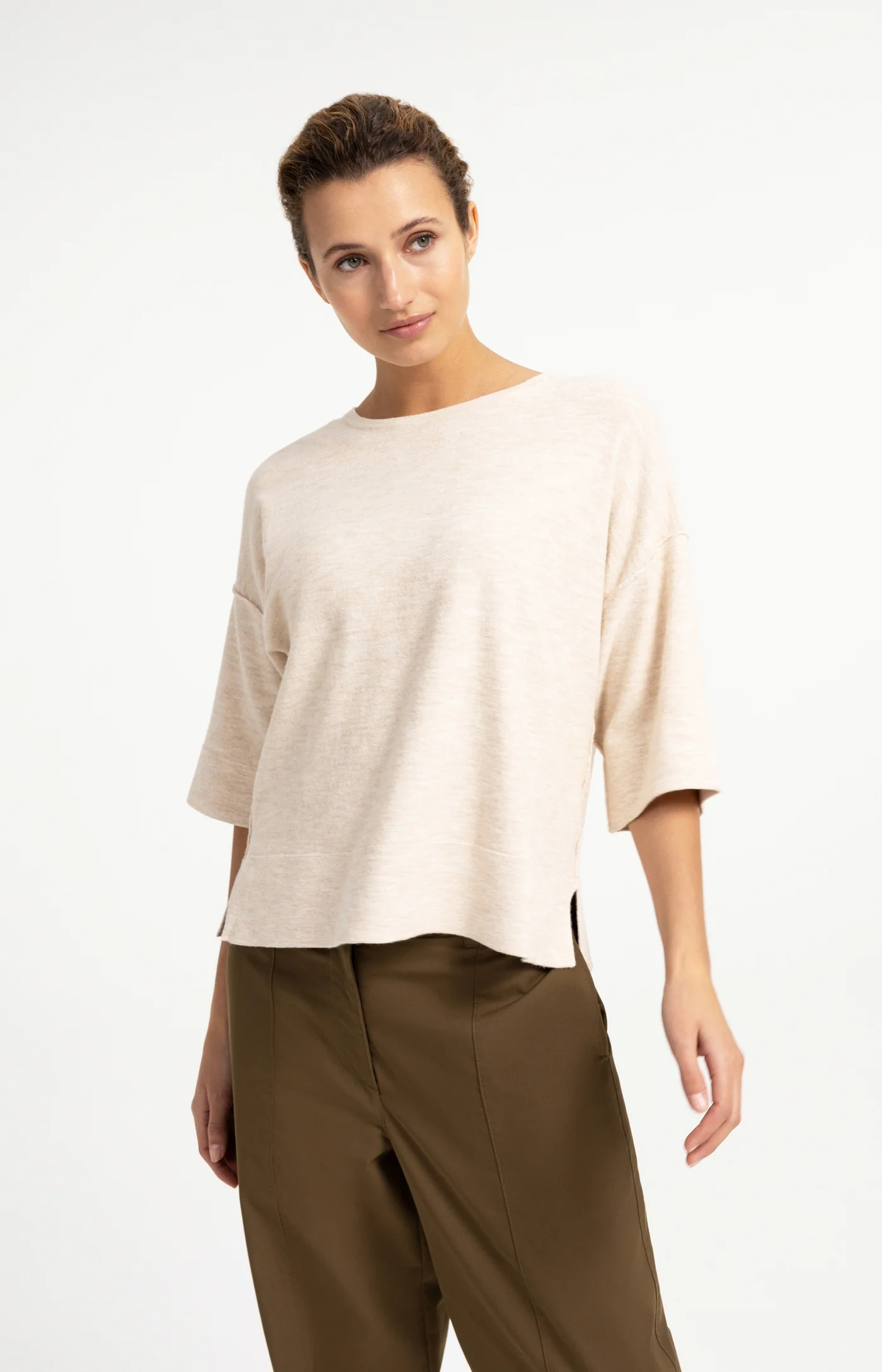 Yaya Oversized Knitted Tee - Peach Melange