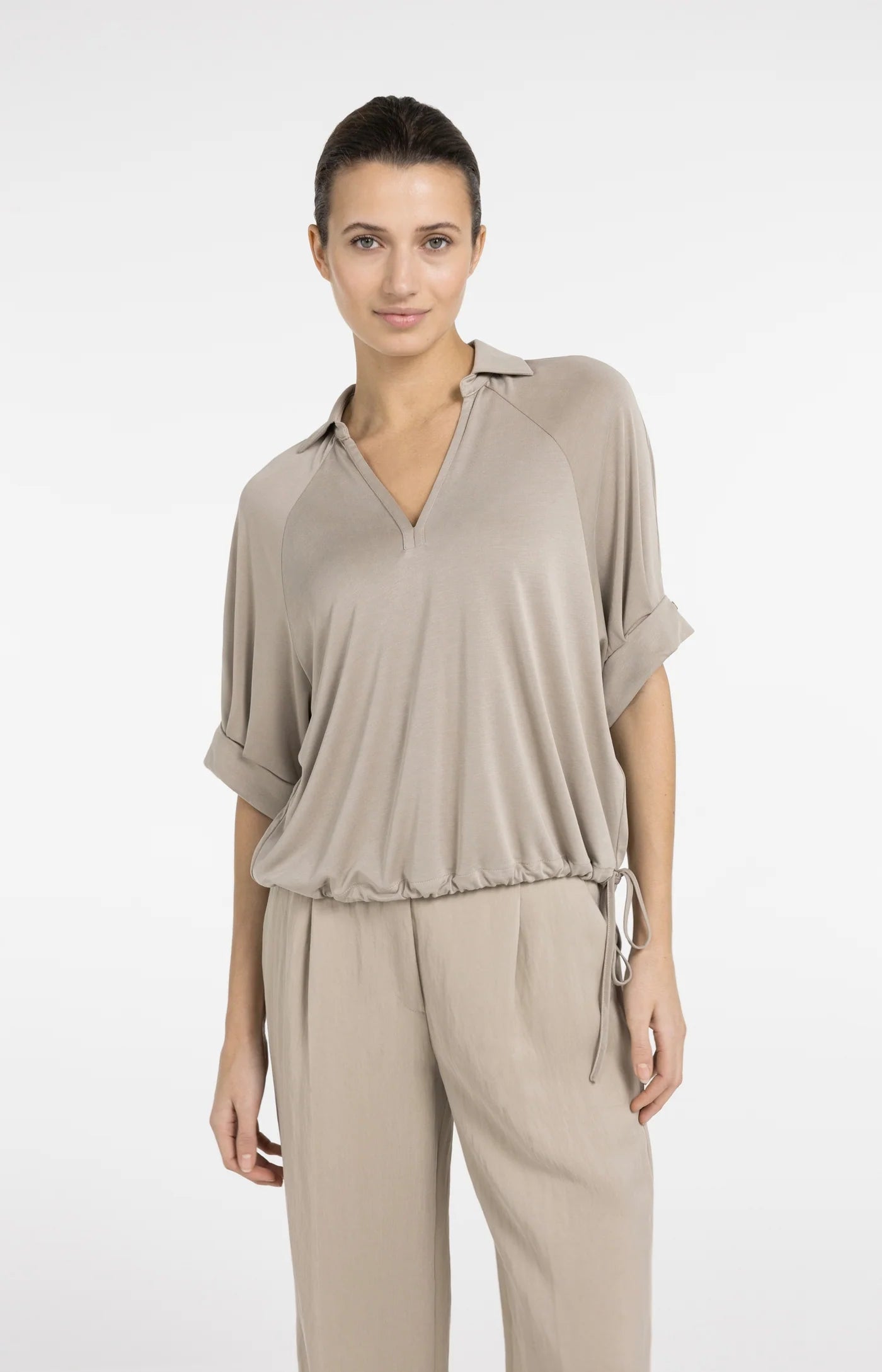 Yaya Pleat Sleeve Tee - Crockery