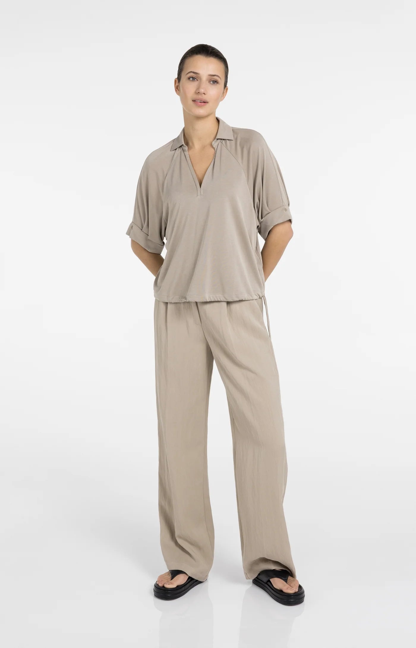 Yaya Pleat Sleeve Tee - Crockery