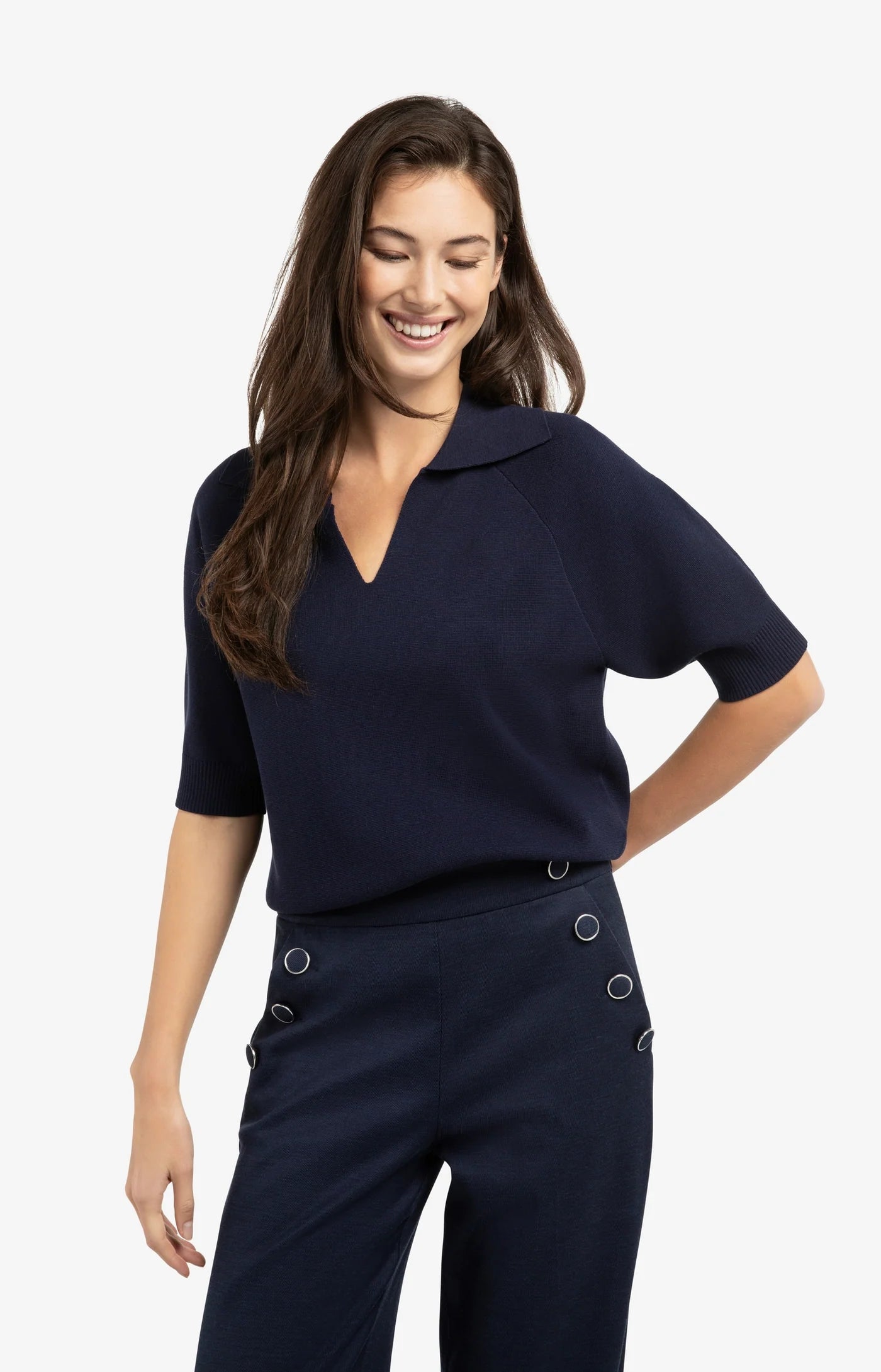 Yaya Polo Sweater - Navy