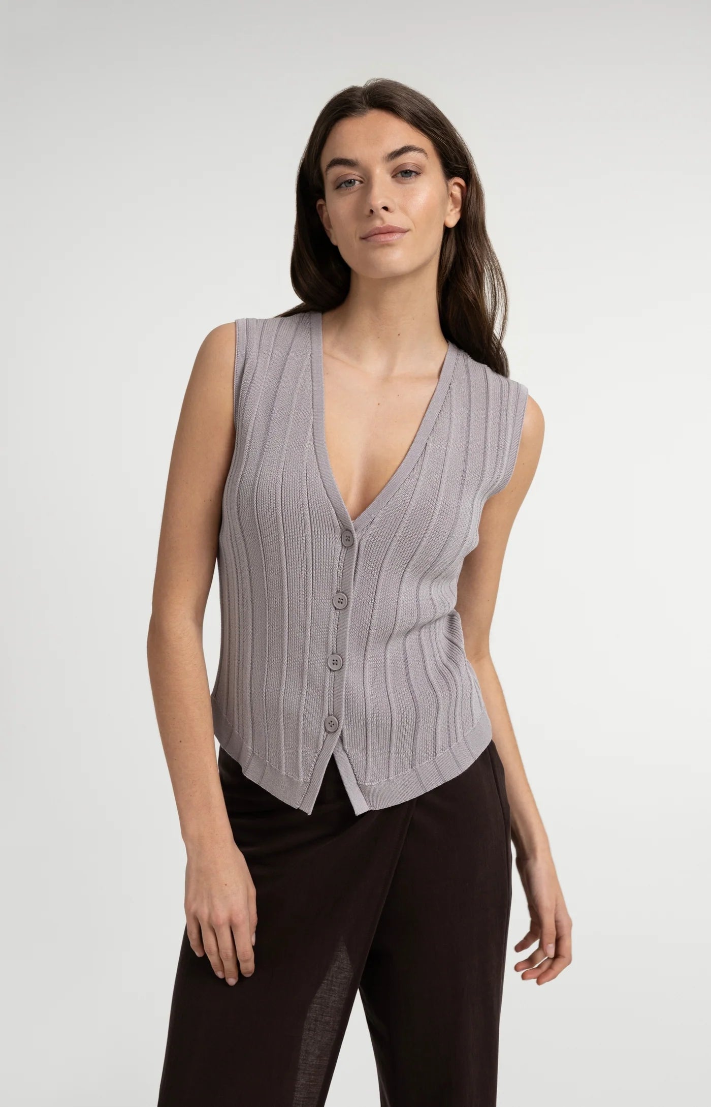 Yaya Rib Knit Vest - Alabaster Grey