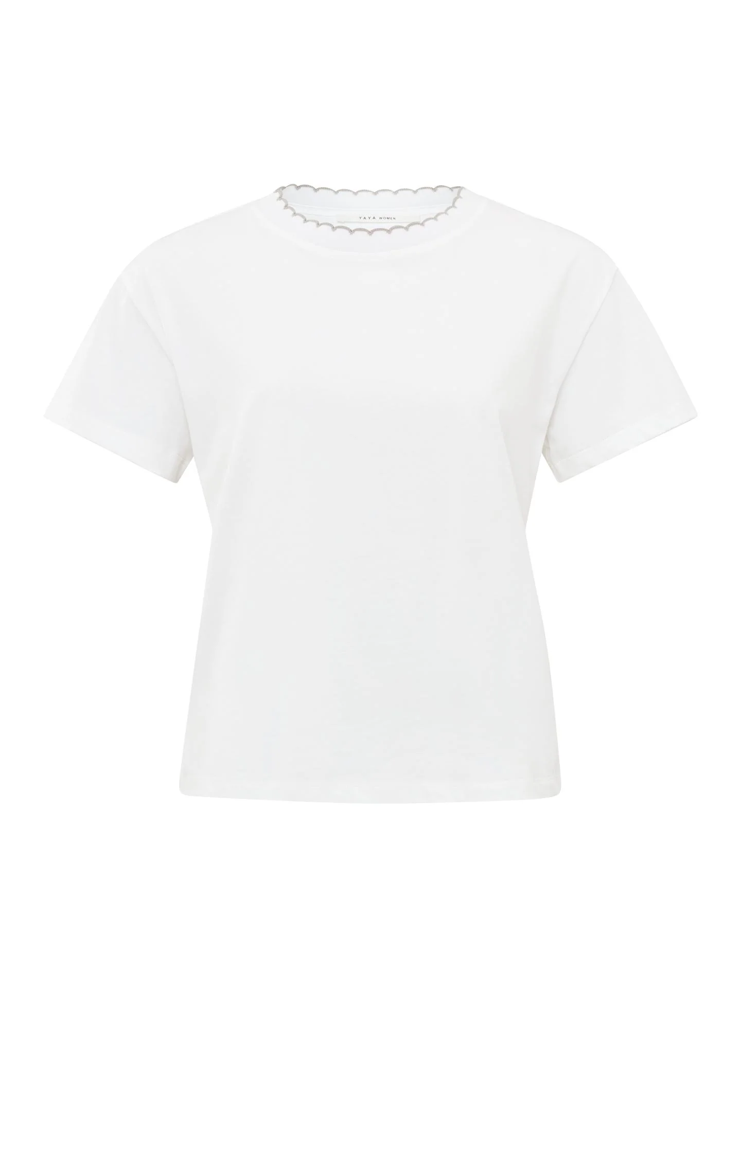 Yaya Rib Neckline Tee - Pure White Clothing - Tops - Shirts - SS Knits by Yaya | Grace the Boutique