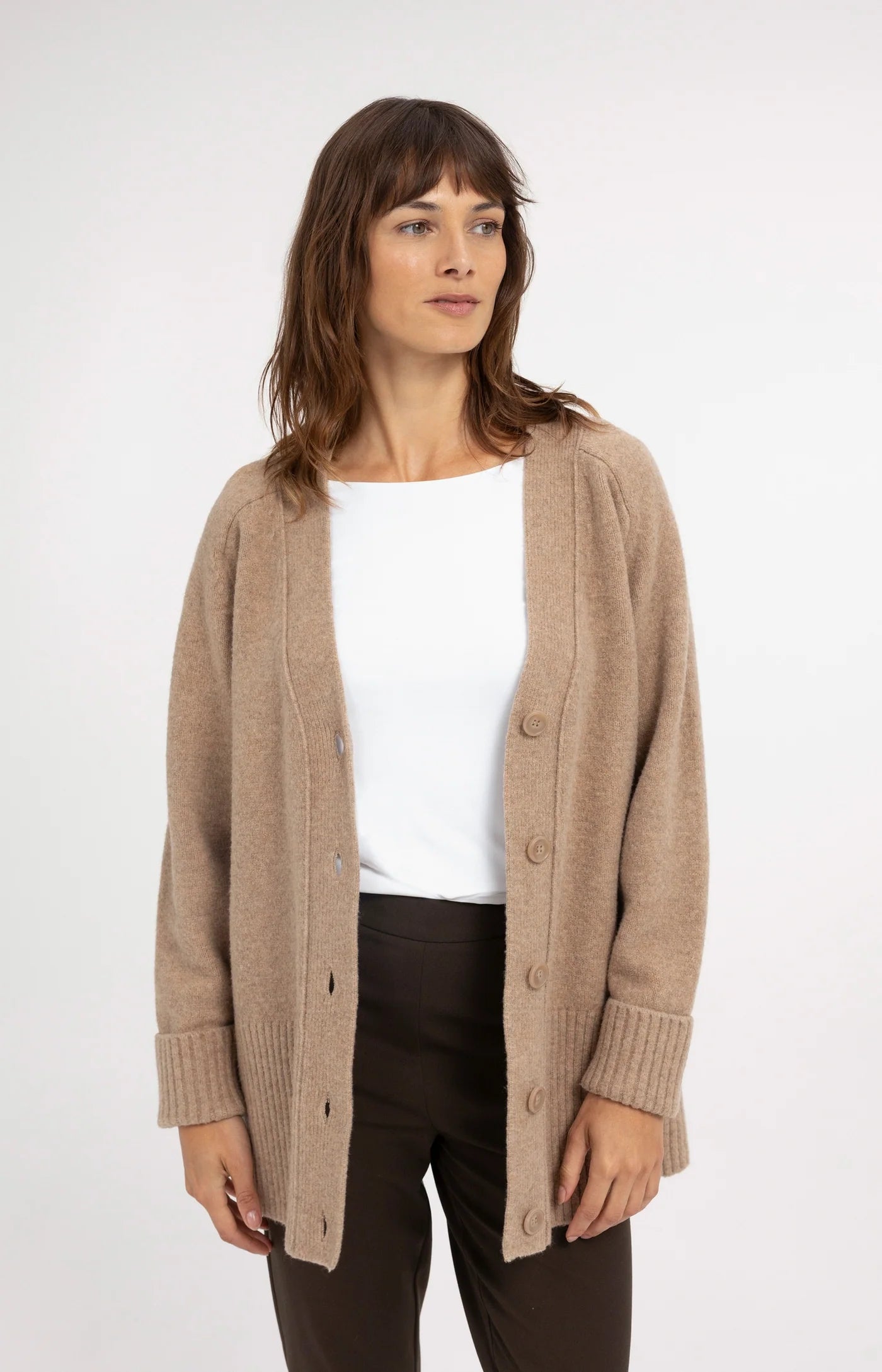 Yaya Rib Stitch Cardigan - Dark Beige