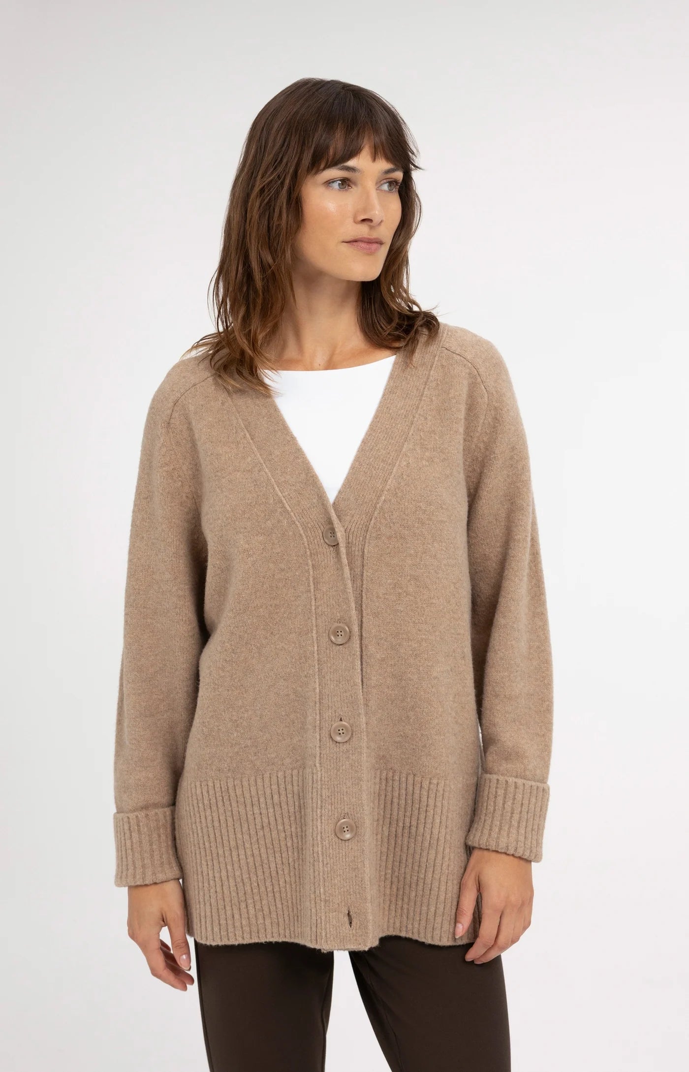 Yaya Rib Stitch Cardigan - Dark Beige