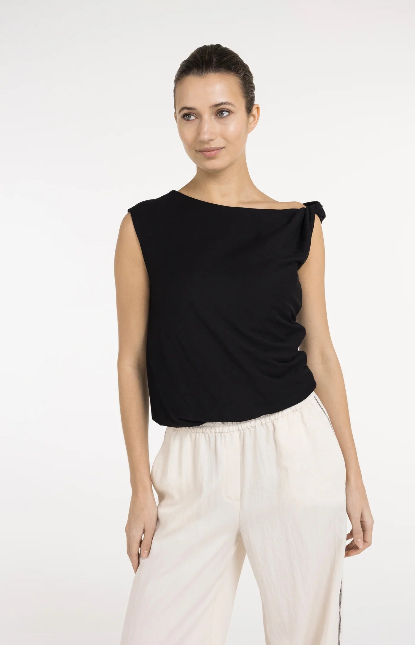 Yaya Sleeveless Twist Sleeve Top - Black