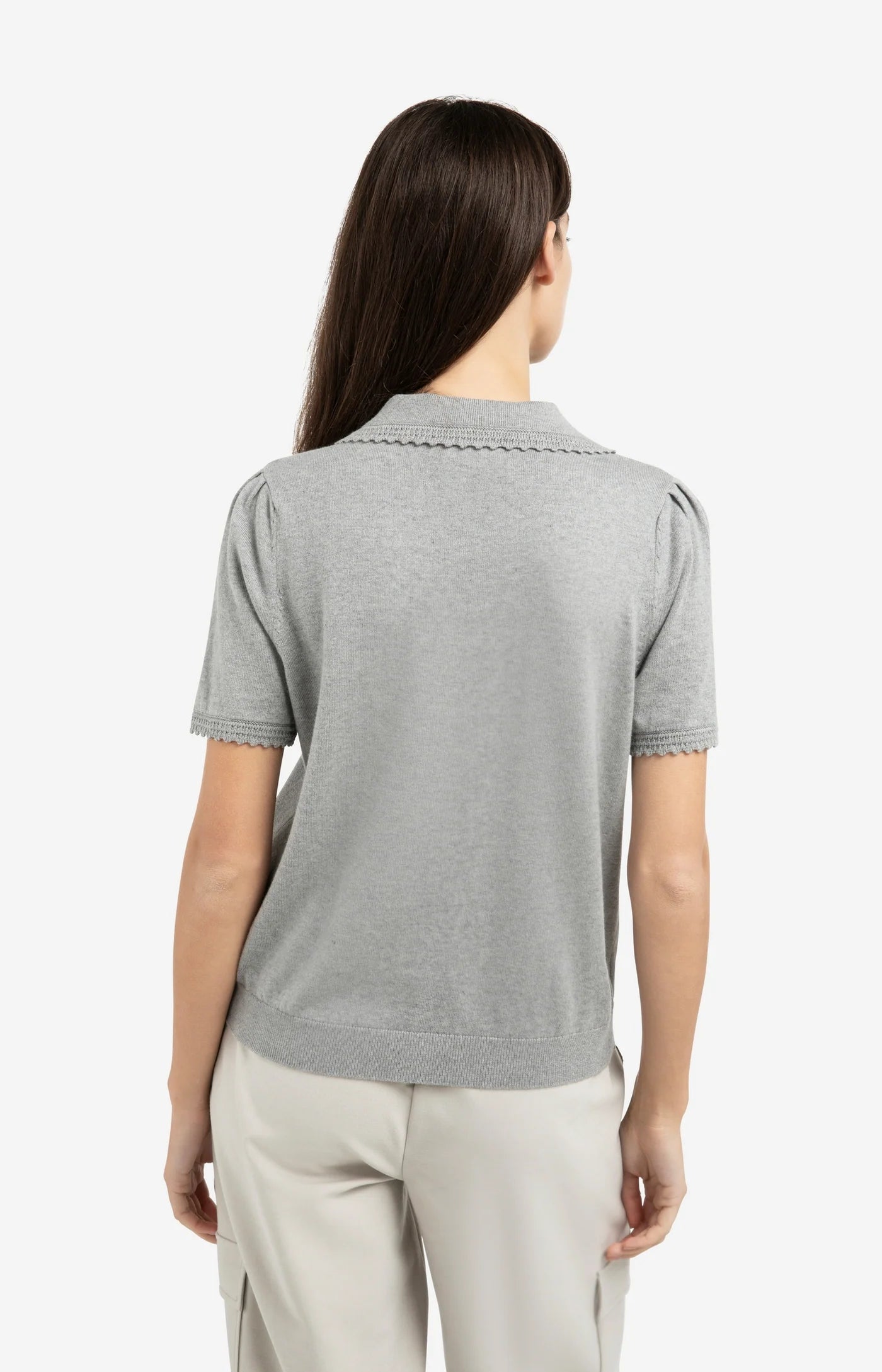 Yaya SS Collared Cardi - Grey Melange