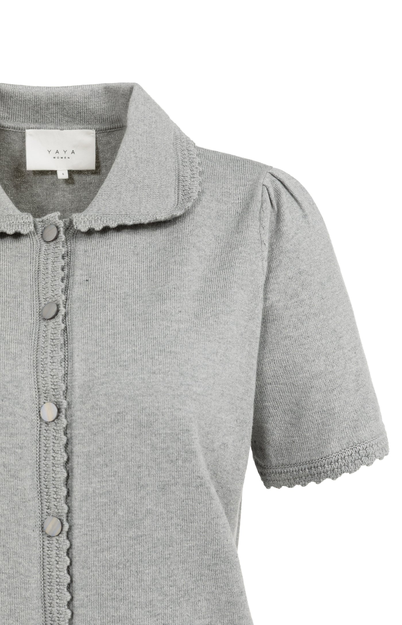 Yaya SS Collared Cardi - Grey Melange
